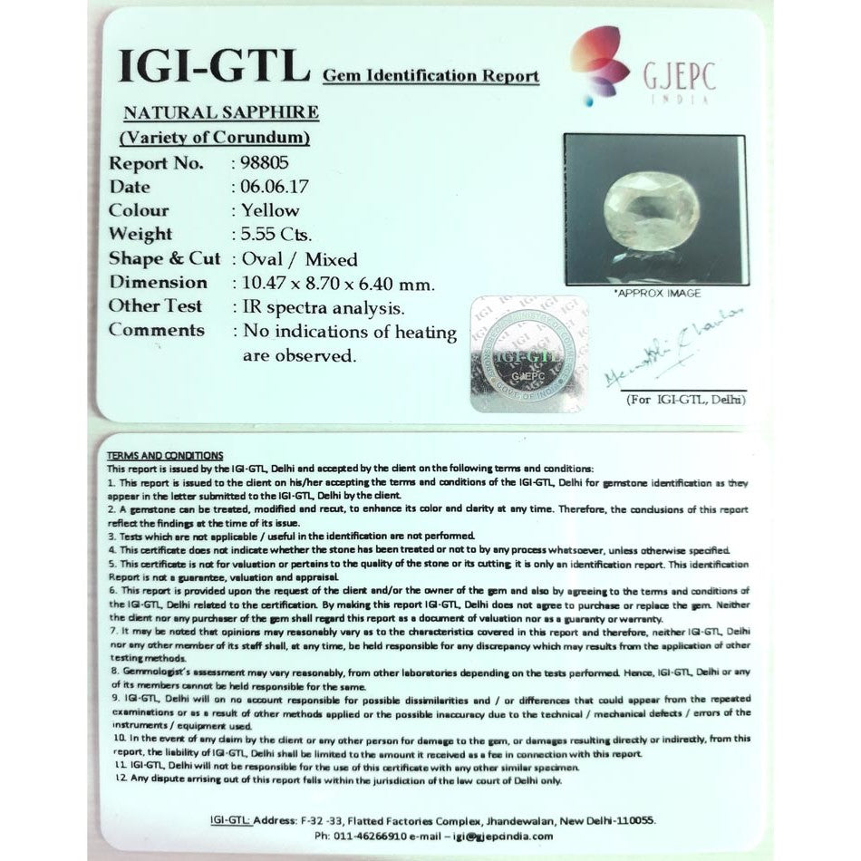 6.17 Ratti yellow sapphire with Govt Lab Certificate-(12210)
