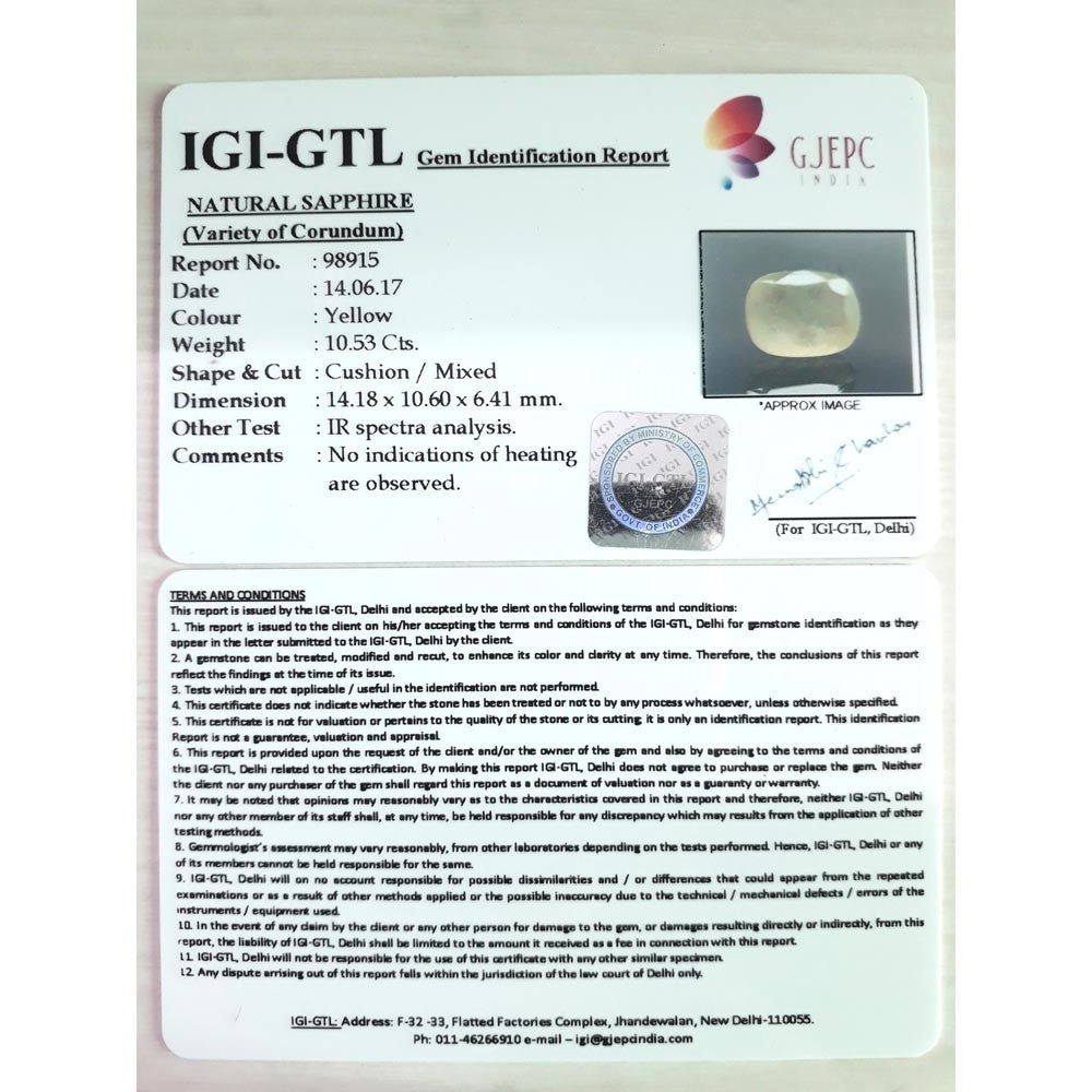 11.70 Ratti yellow sapphire with Govt Lab Certificate-(4551)