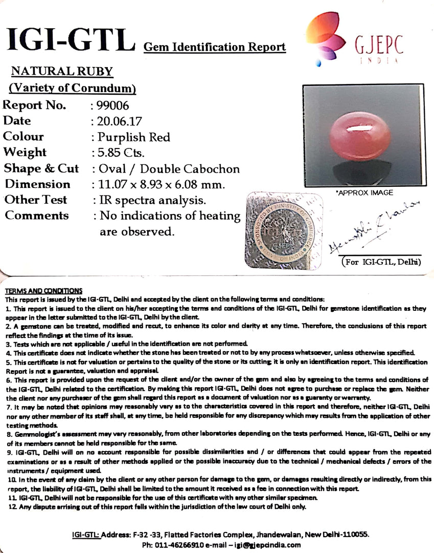 6.50 Ratti Natural Neo Burma Ruby with Govt Lab Certificate-(12210)