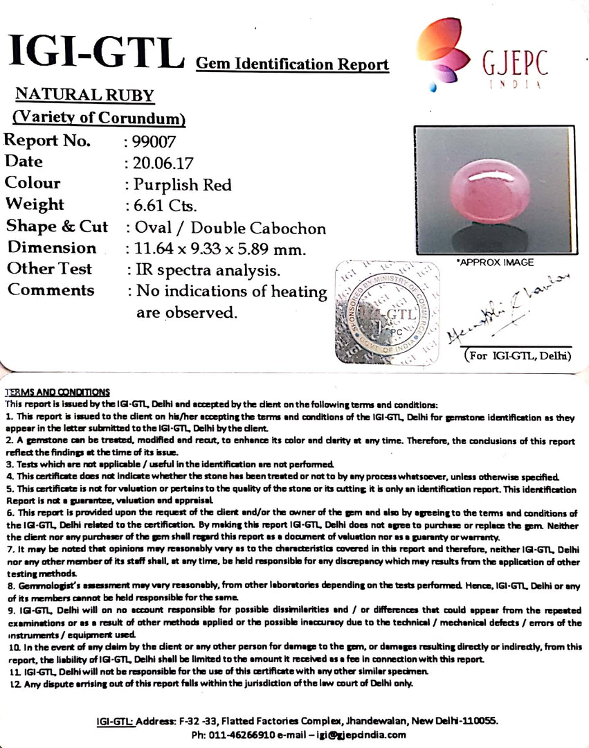 7.34 Ratti Natural Neo Burma Ruby with Govt Lab Certificate-(5661)