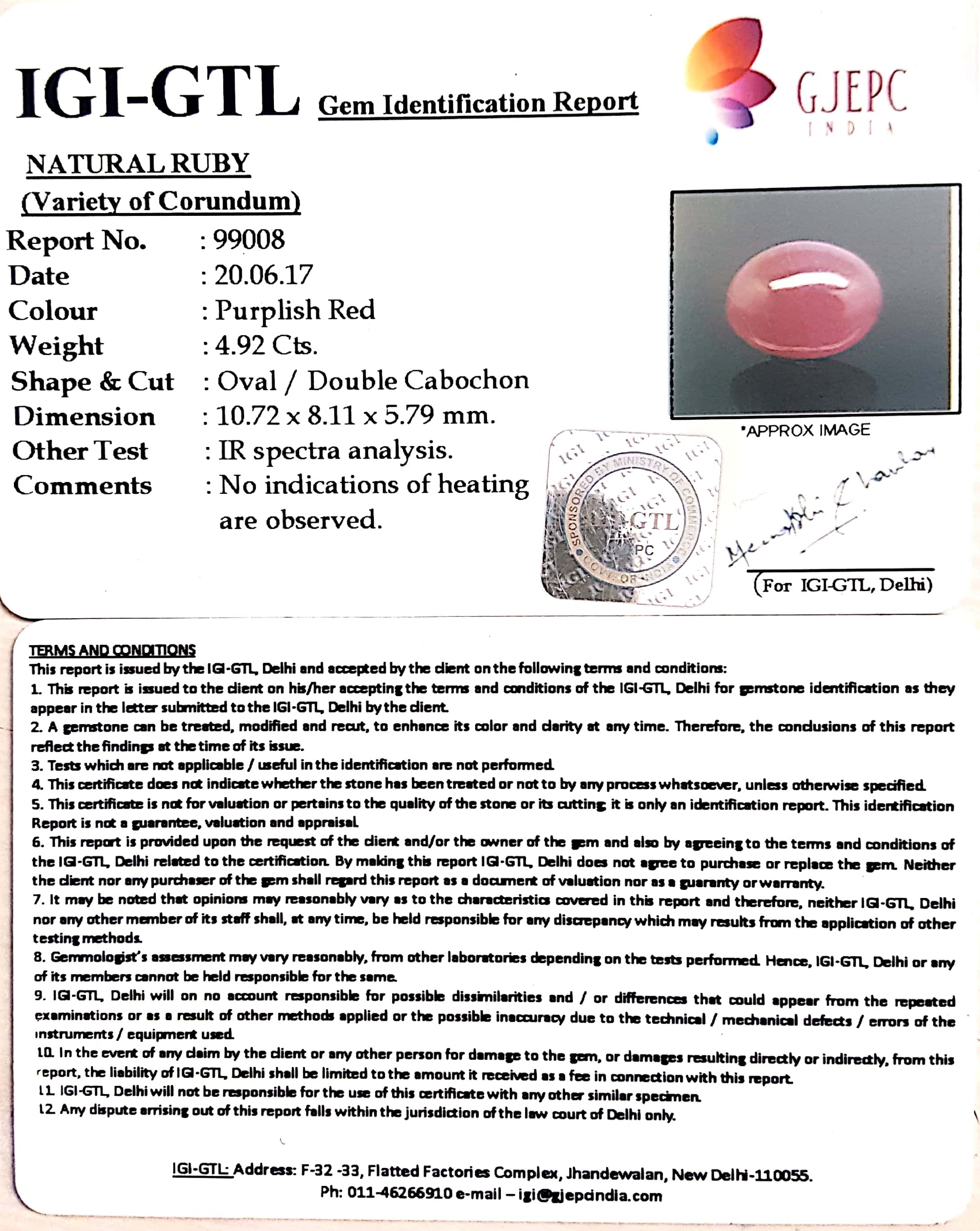 5.47 Ratti Natural Neo Burma Ruby with Govt Lab Certificate-(23310)