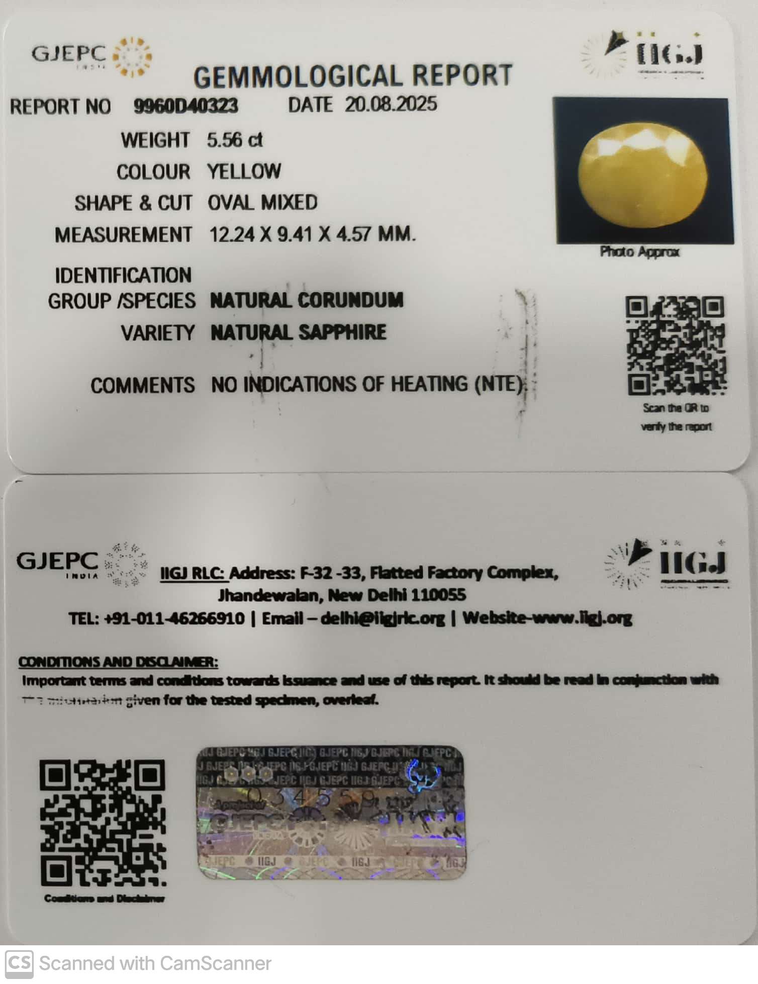 5.56/CT Natural Yellow Sapphire With Govt Lab Certificate (1221)