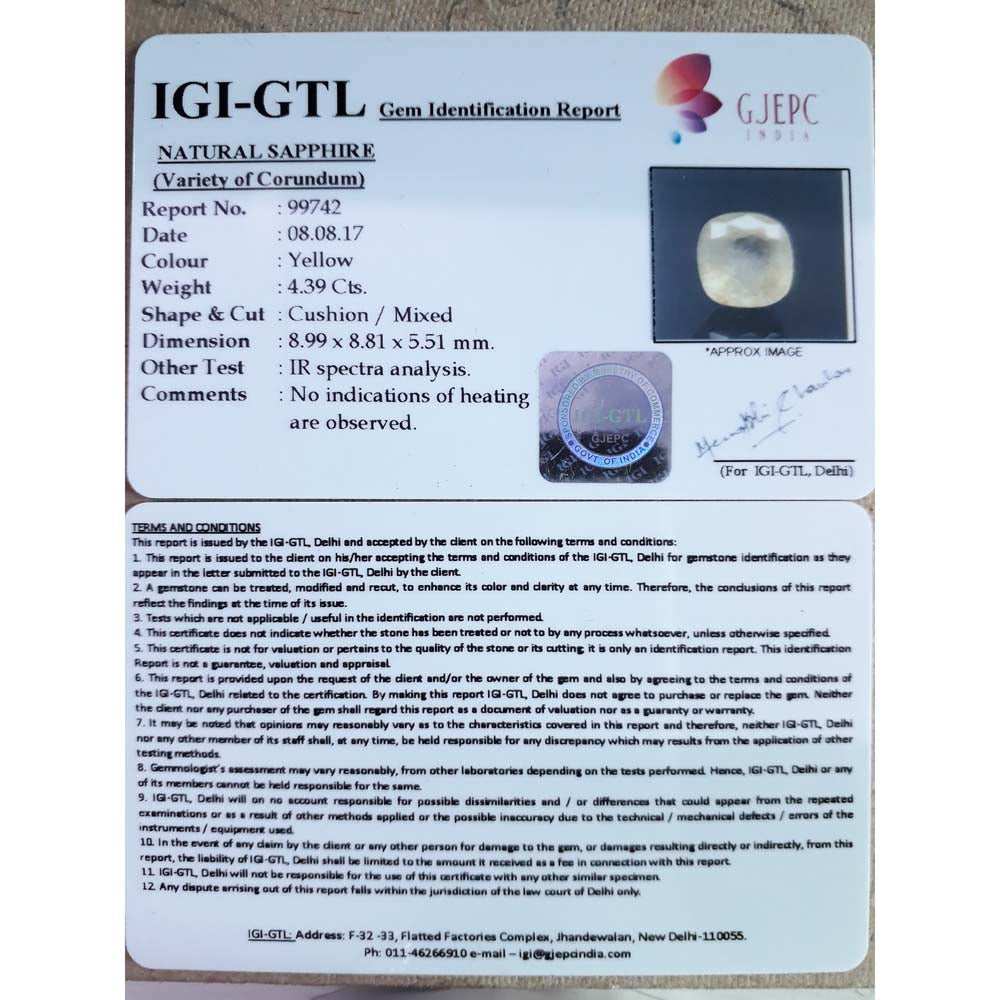 4.88 Ratti Natural yellow sapphire with Govt Lab Certificate-(6771)