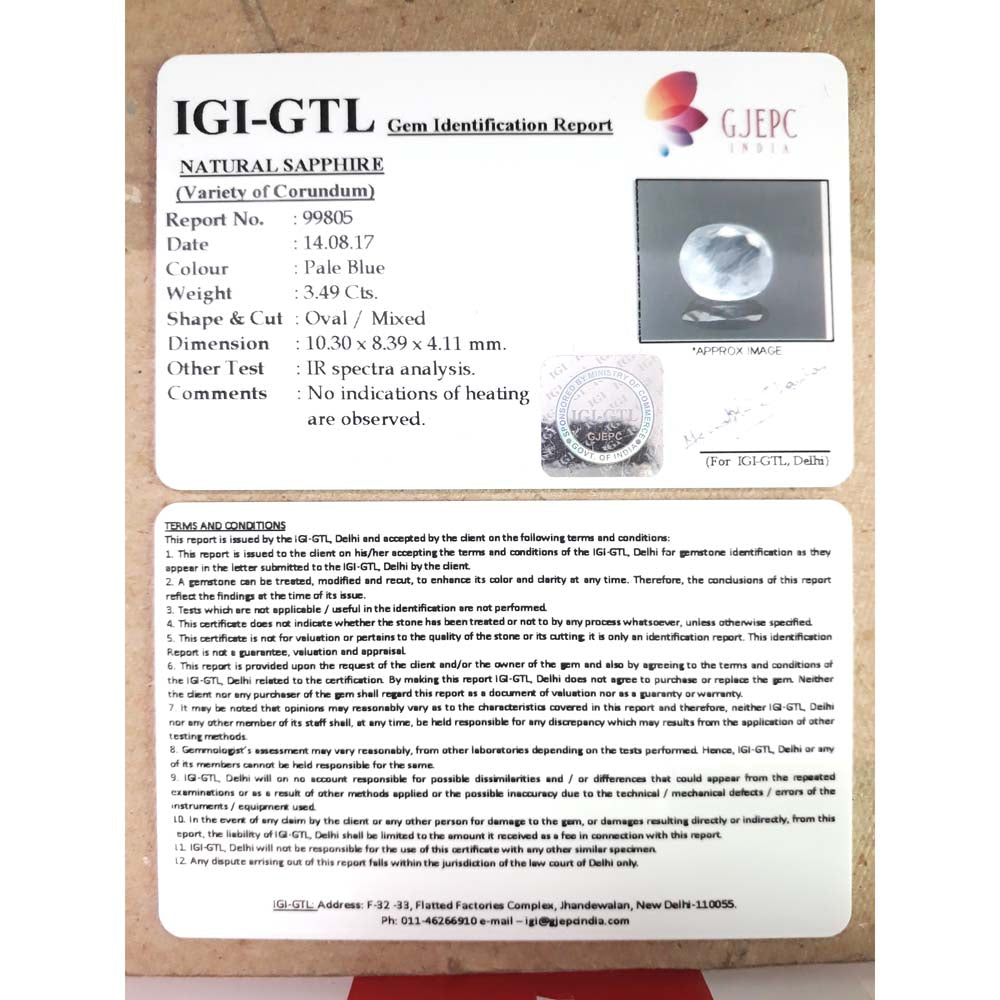 3.49/CT Natural Blue Sapphire with Govt Lab Certificate-BLUSA9T