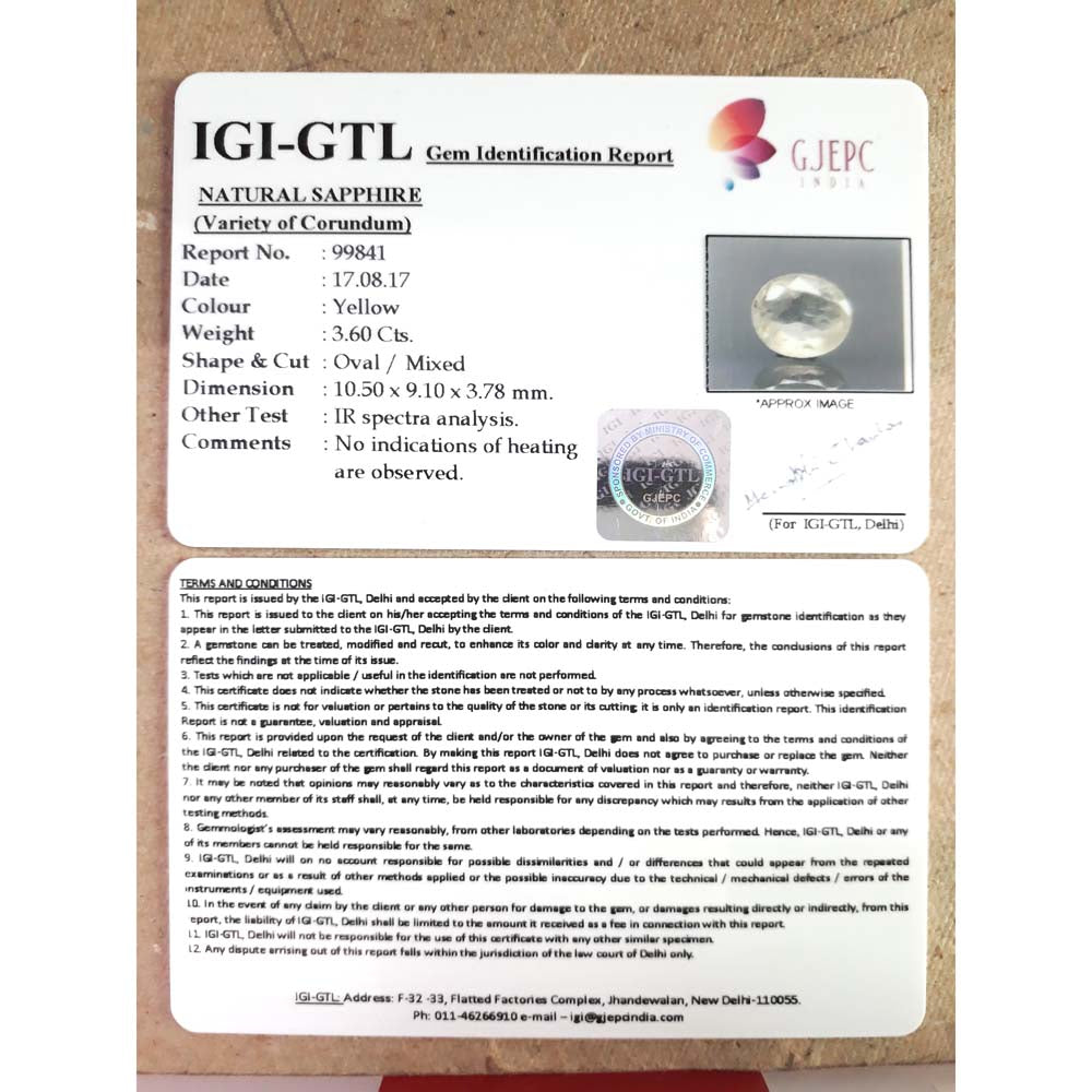 4.00 Ratti yellow sapphire with Govt Lab Certificate-(YELSA9T)