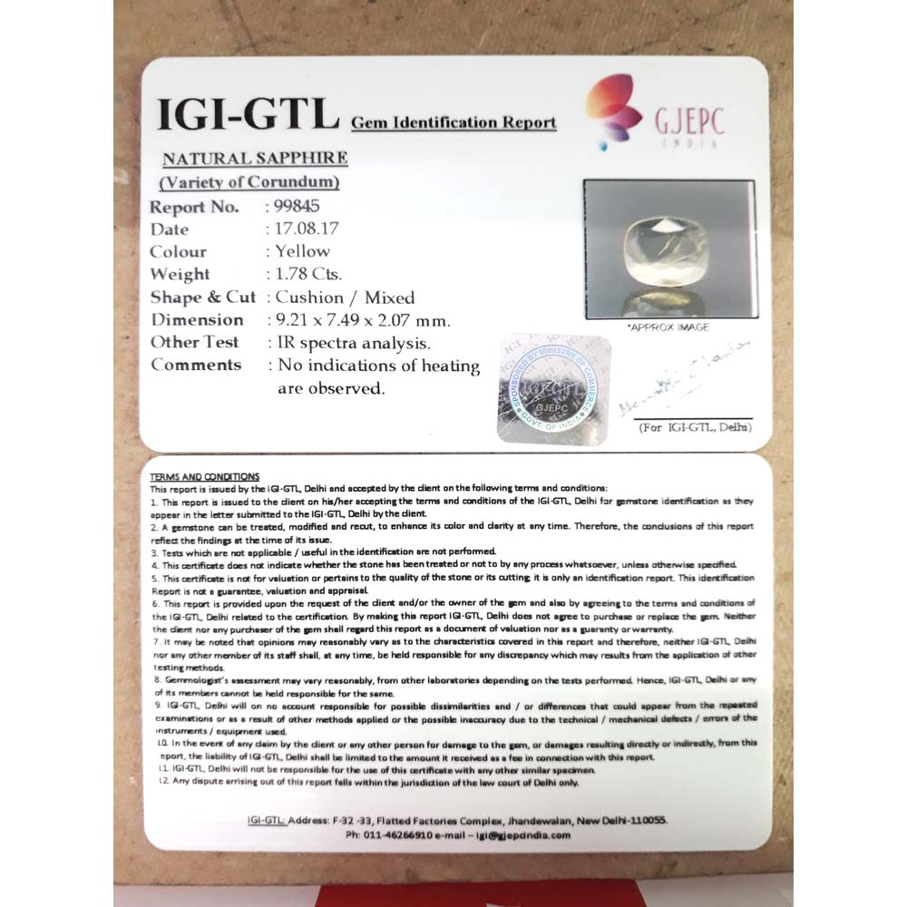 1.98 Ratti yellow sapphire with Govt Lab Certificate-(8991)