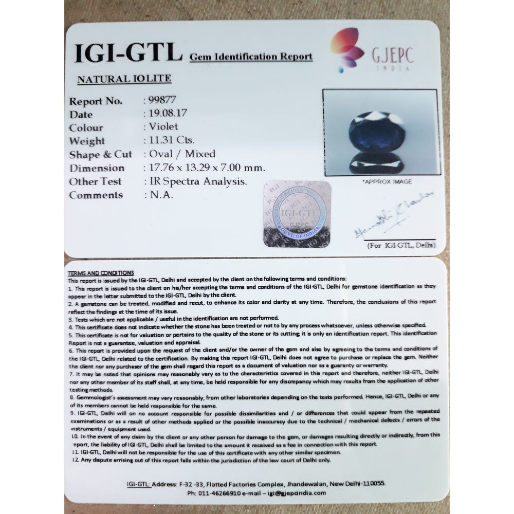 12.57 Ratti Natural Iolite with Govt. Lab Certificate-(550)