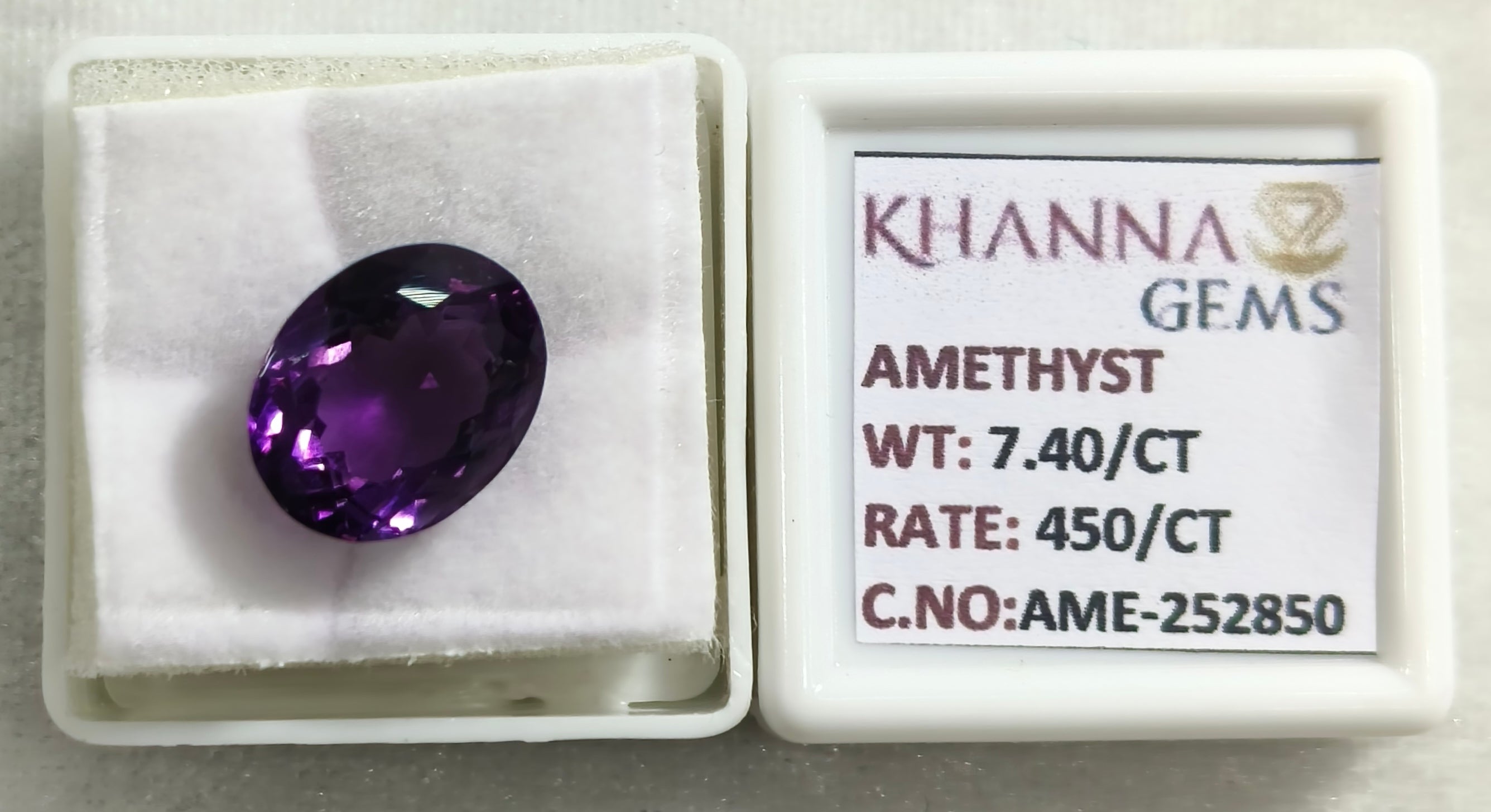 7.40 Carat Natural Amethyst Gemstone with Govt. Lab Certificate