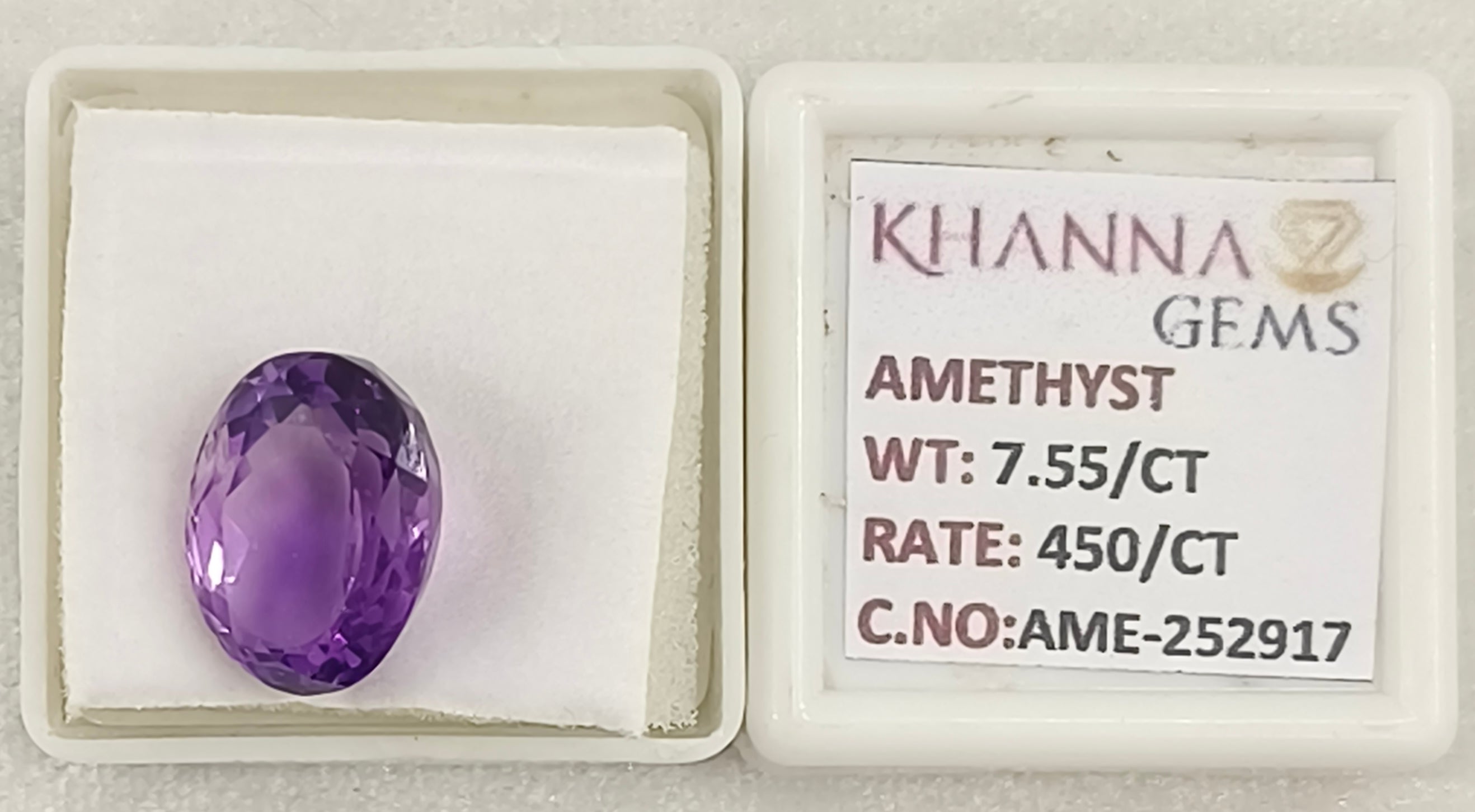 7.55/CT Natural Amethyst Gemstone with Govt. Lab Certificate