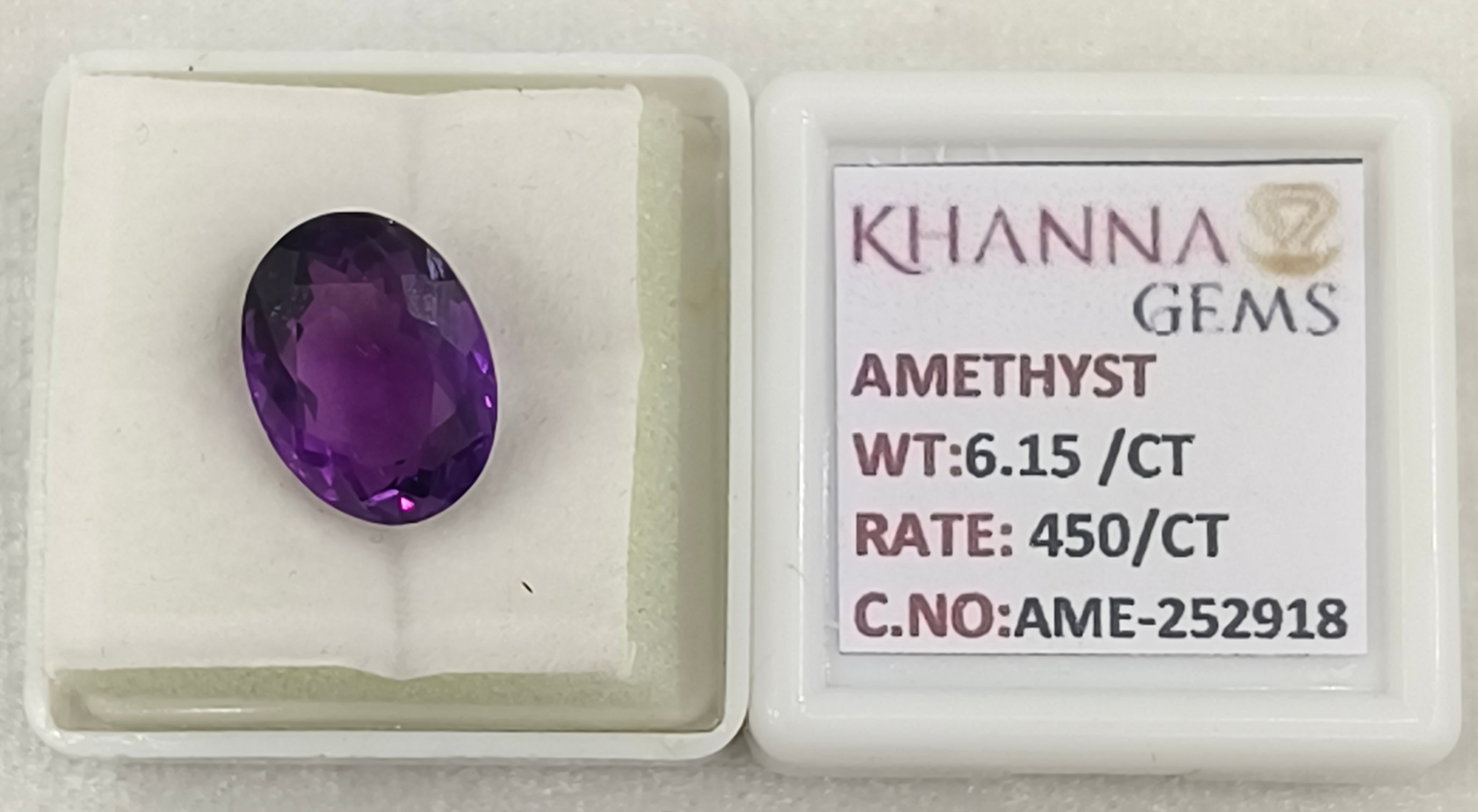 6.15/CT Natural Amethyst Gemstone Violet Color with Govt. Lab Certificate