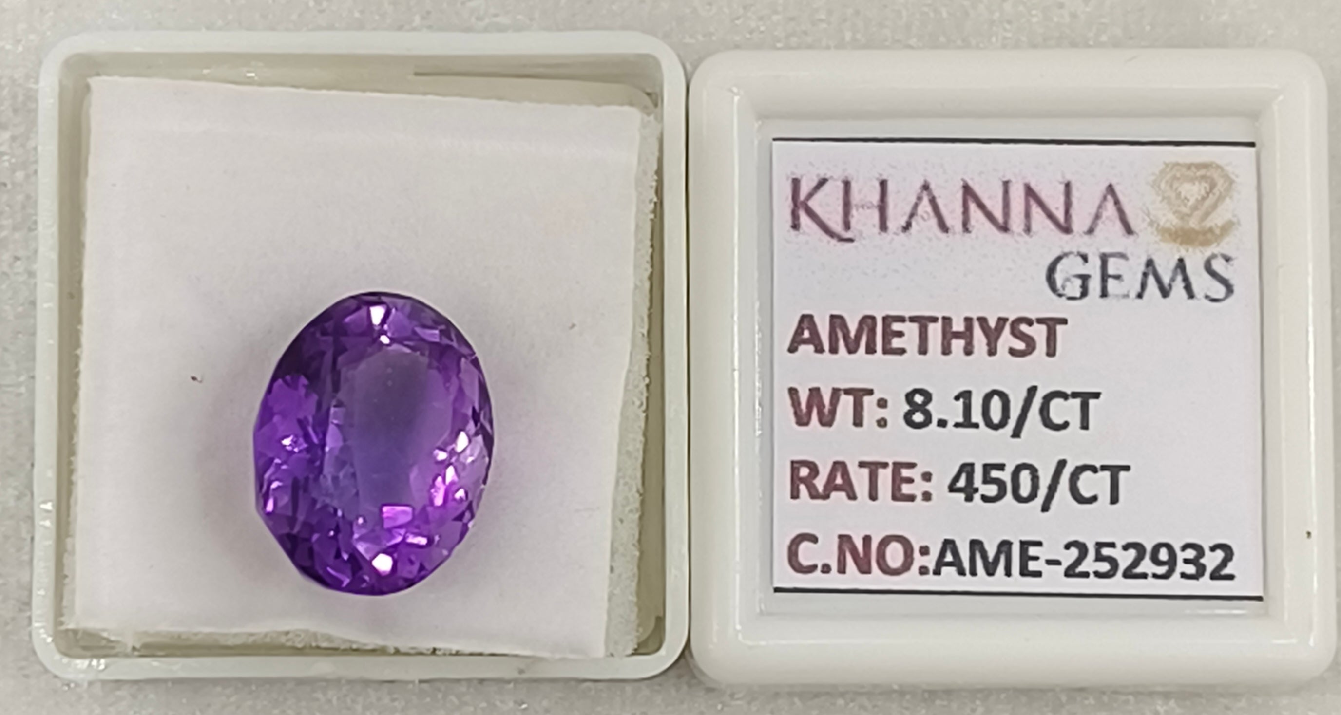 8.10/CT Natural Amethyst Gemstone with Govt. Lab Certificate