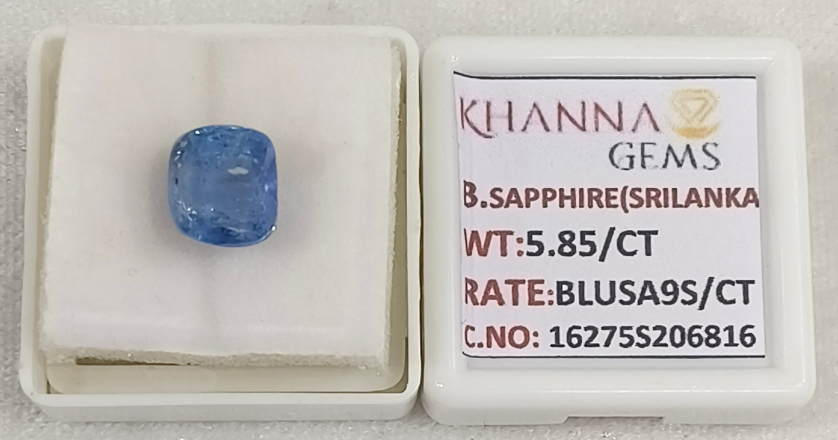 5.85/CT Natural Blue Sapphire with Govt Lab Certificate-16275S206816