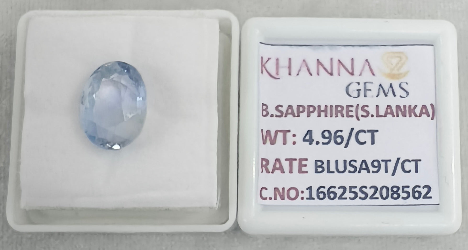 4.96/CT Natural Blue Sapphire with Govt Lab Certificate-16625S208562