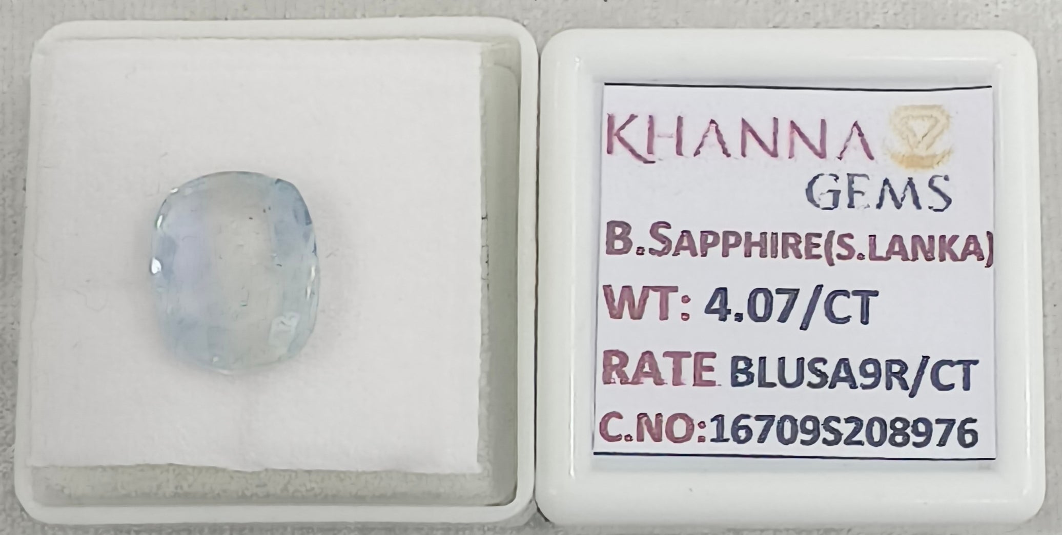 4.07/CT Natural Blue Sapphire with Govt Lab Certificate-16709S208976