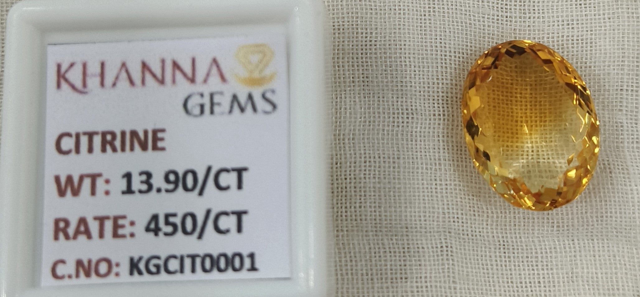 13.90/Carat Natural Triangular Citrine Stone-KGCIT0001