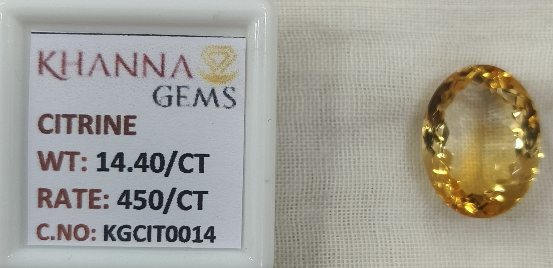 14.40/Carat Natural Triangular Citrine Stone-KGCIT0014
