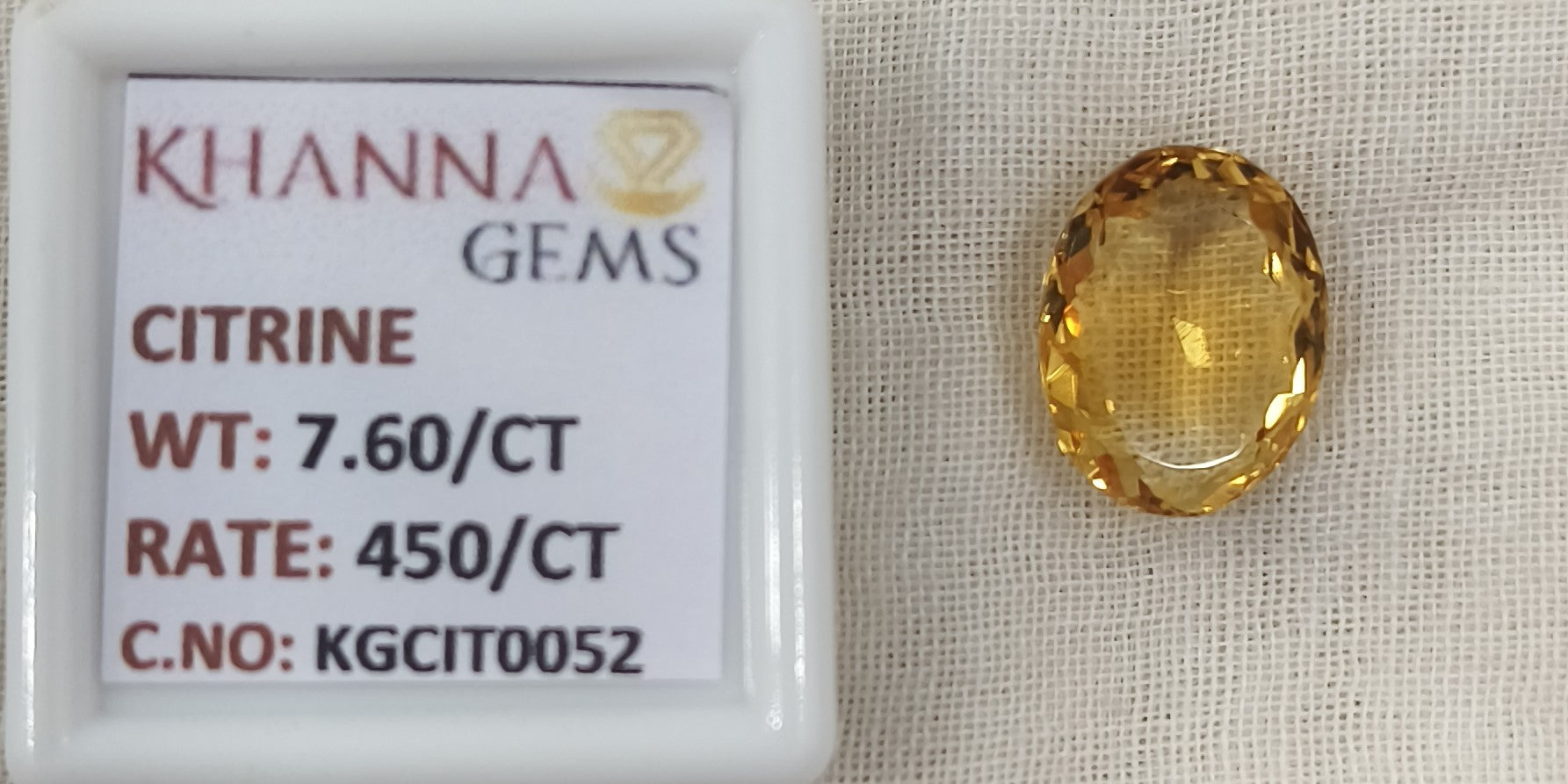 7.60/Carat Natural Triangular Citrine Stone-KGCIT0052