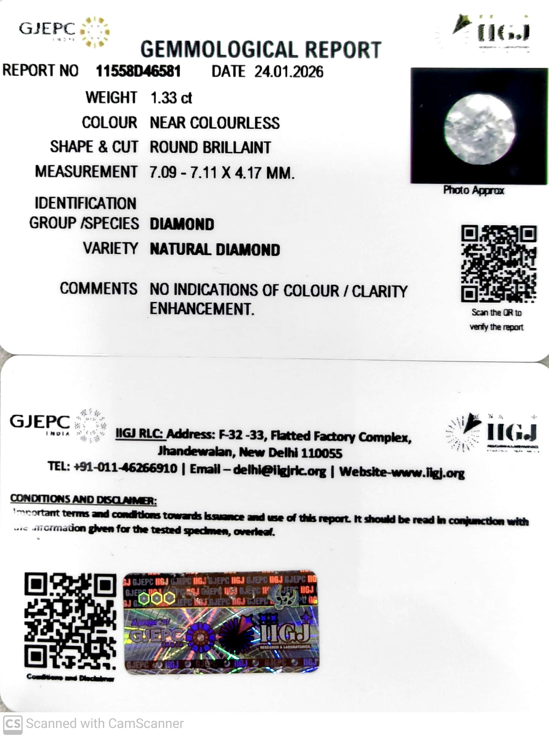 1.33/Cents Natural Diamond with Govt. Lab Certificate-11558D46581