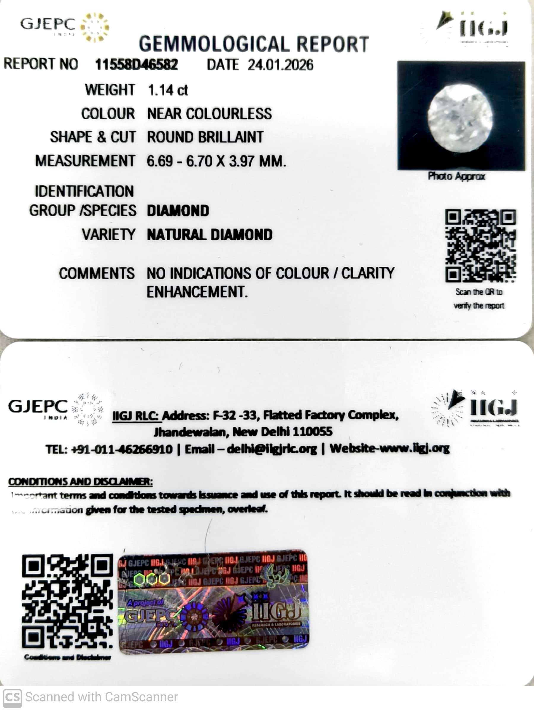 1.14/Cents Natural Diamond with Govt. Lab Certificate-11558D46582