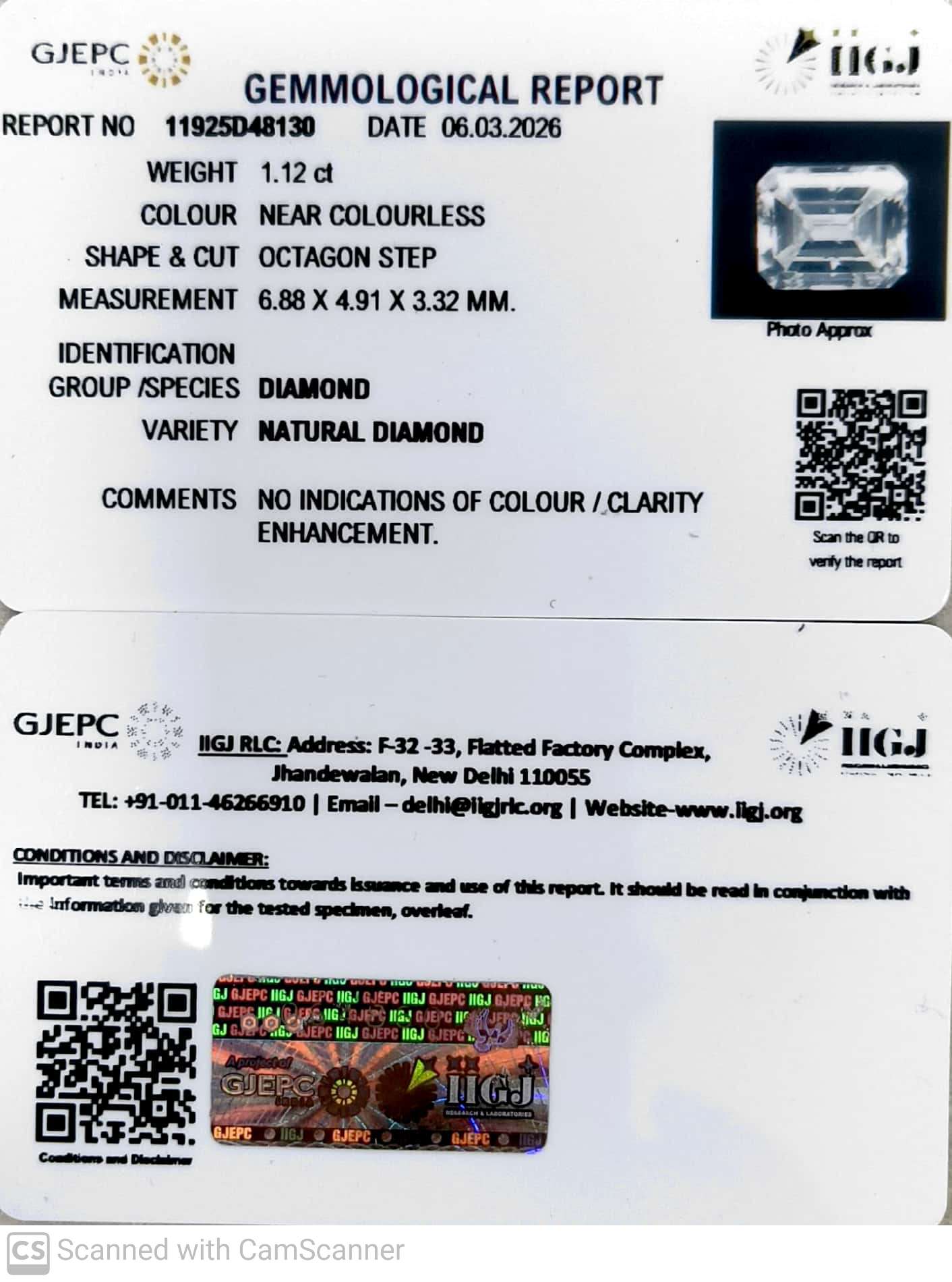 1.12/Cents Natural Diamond with Govt. Lab Certificate-11925D48130