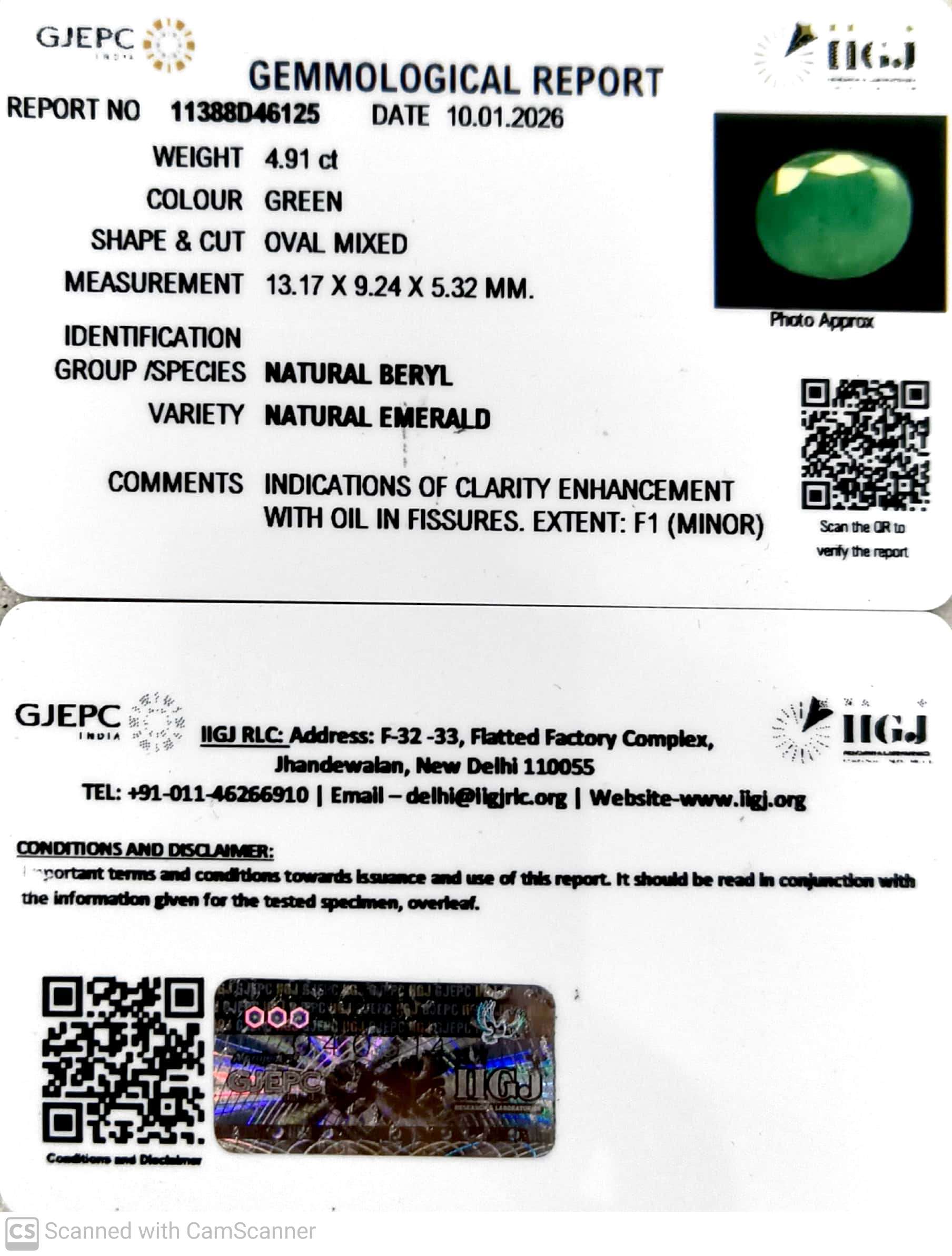 4.91/CT Natural Panna Stone with Govt. Lab Certificate-11388D46125