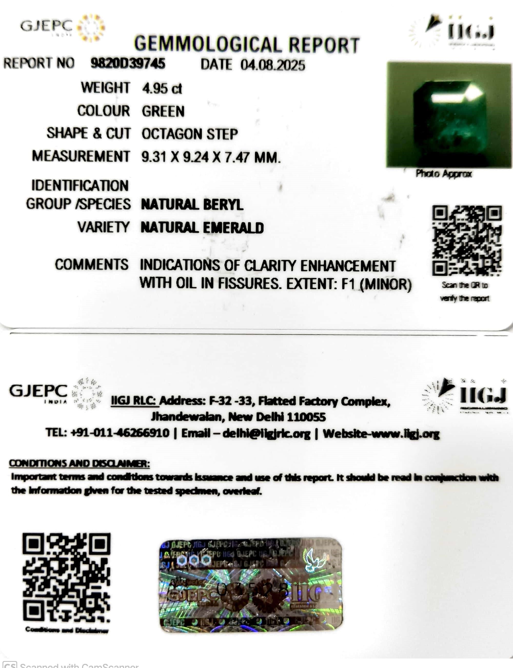 4.95/CT Natural Panna Stone with Govt. Lab Certificate - 9820D39745