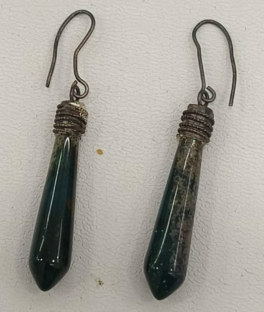 7.20/GM JADE SILVER EAR RINGS (525)
