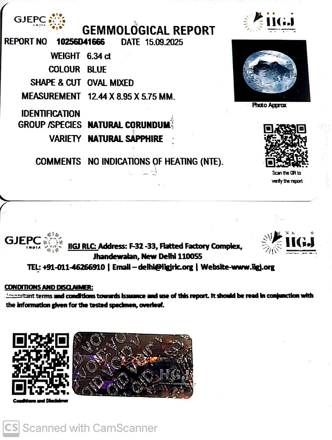 6.34/CT Natural Blue Sapphire with Govt Lab Certificate (12210)