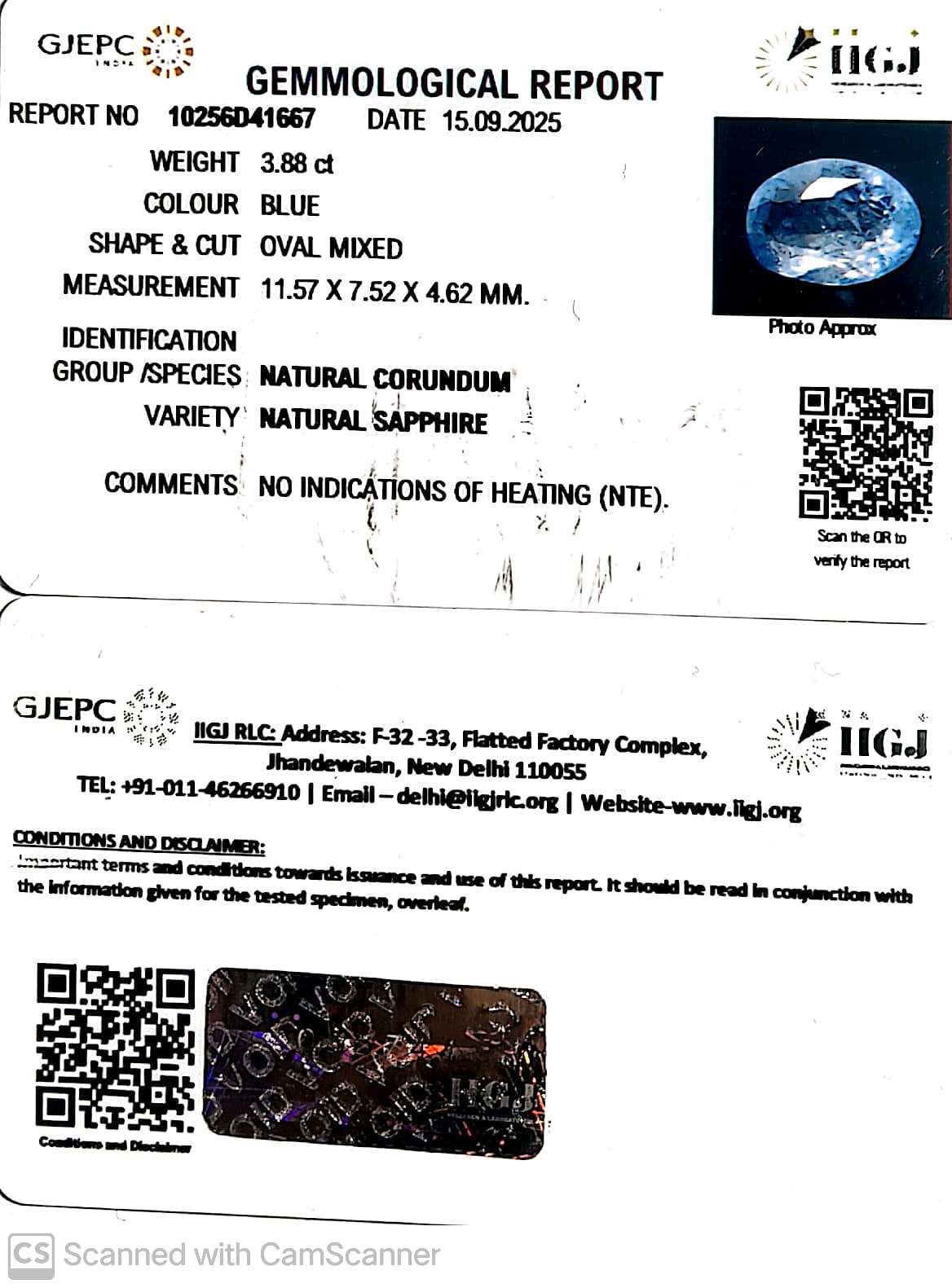 3.88/CT Natural Blue Sapphire with Govt Lab Certificate (23310)