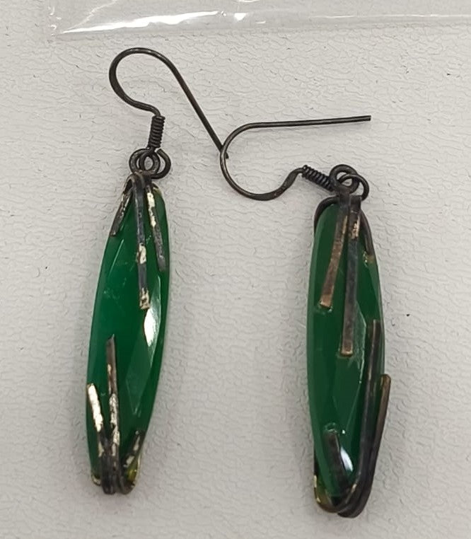 9.50/GM ONYX RAJWARA SILVER EAR RINGS (525)