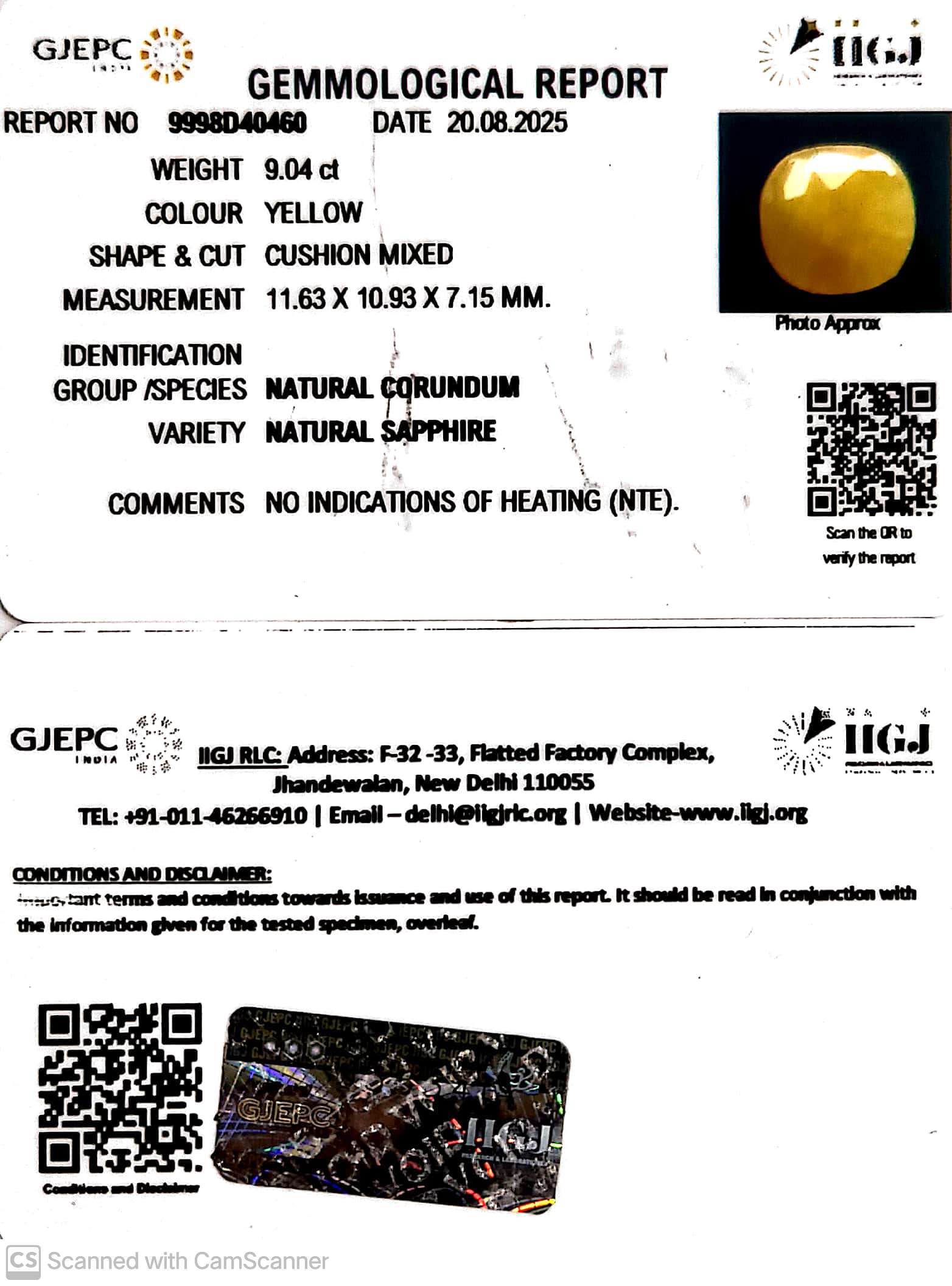 9.04/CT Natural Yellow Sapphire With Govt Lab Certificate (2331)
