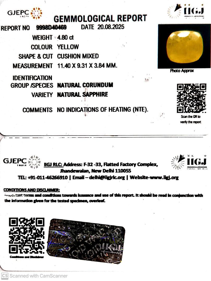4.80/CT Natural Yellow Sapphire With Govt Lab Certificate (6771)
