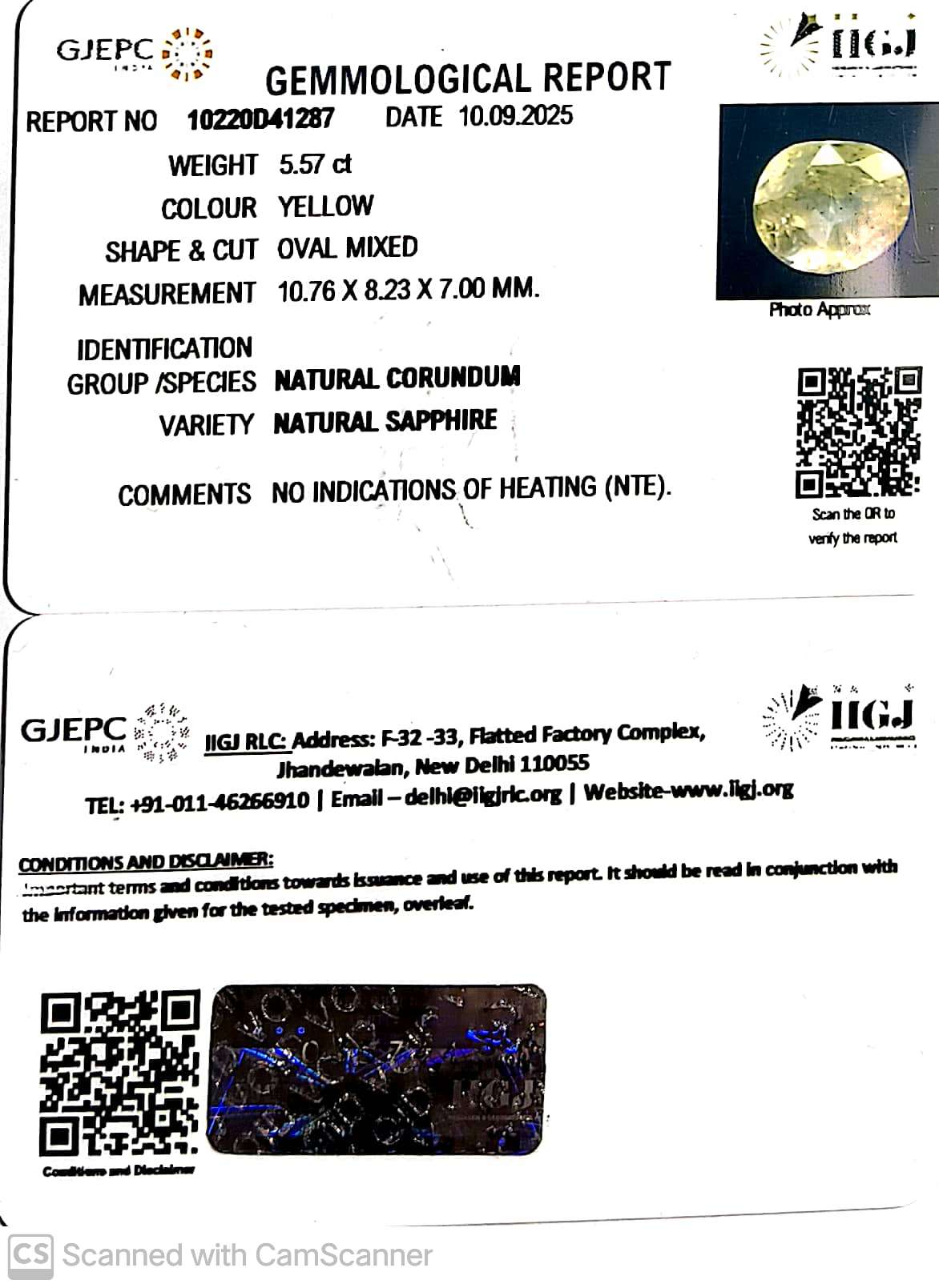 5.57/CT Natural Yellow Sapphire With Govt Lab Certificate (16650)