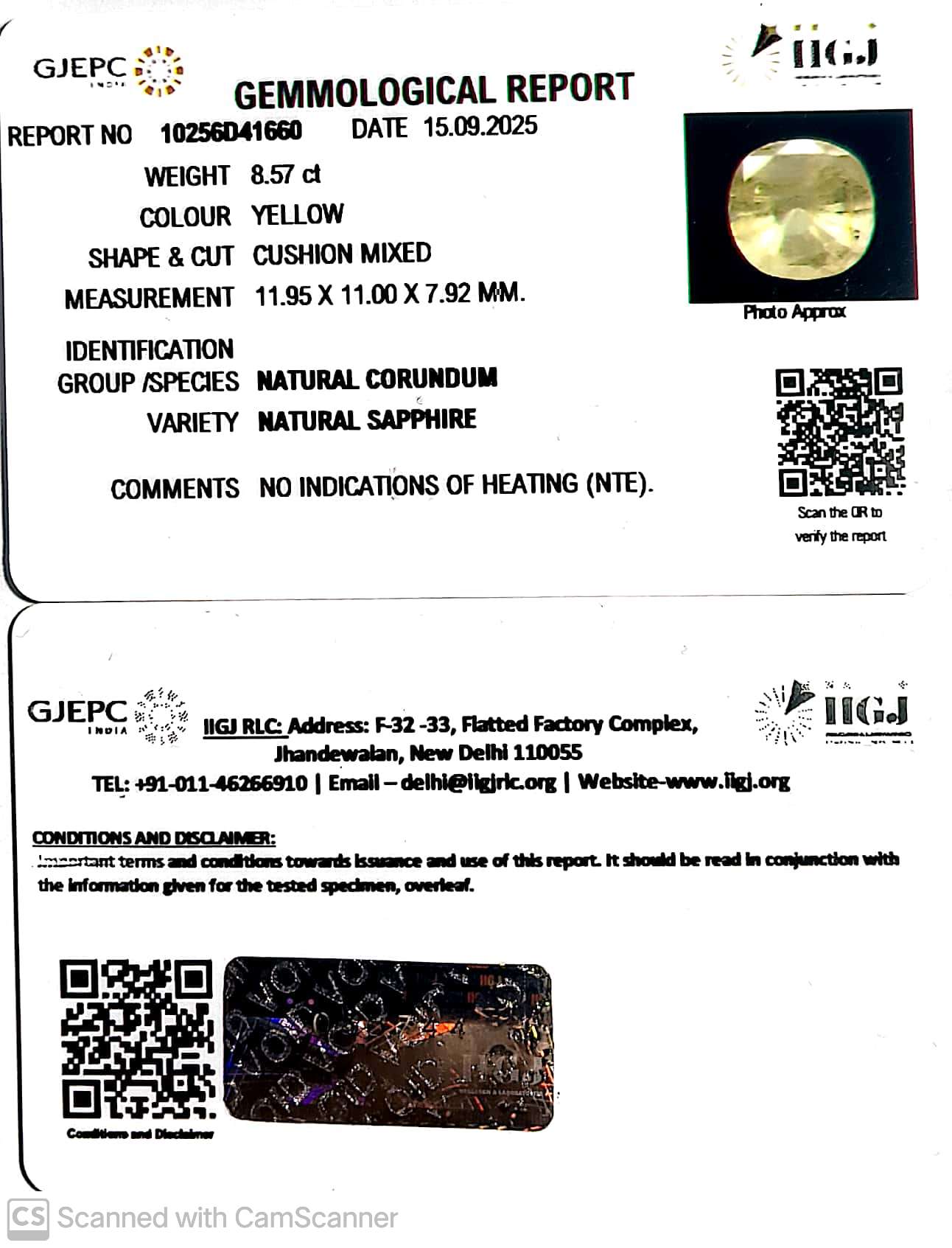 8.57/CT Natural Yellow Sapphire With Govt Lab Certificate (12210)