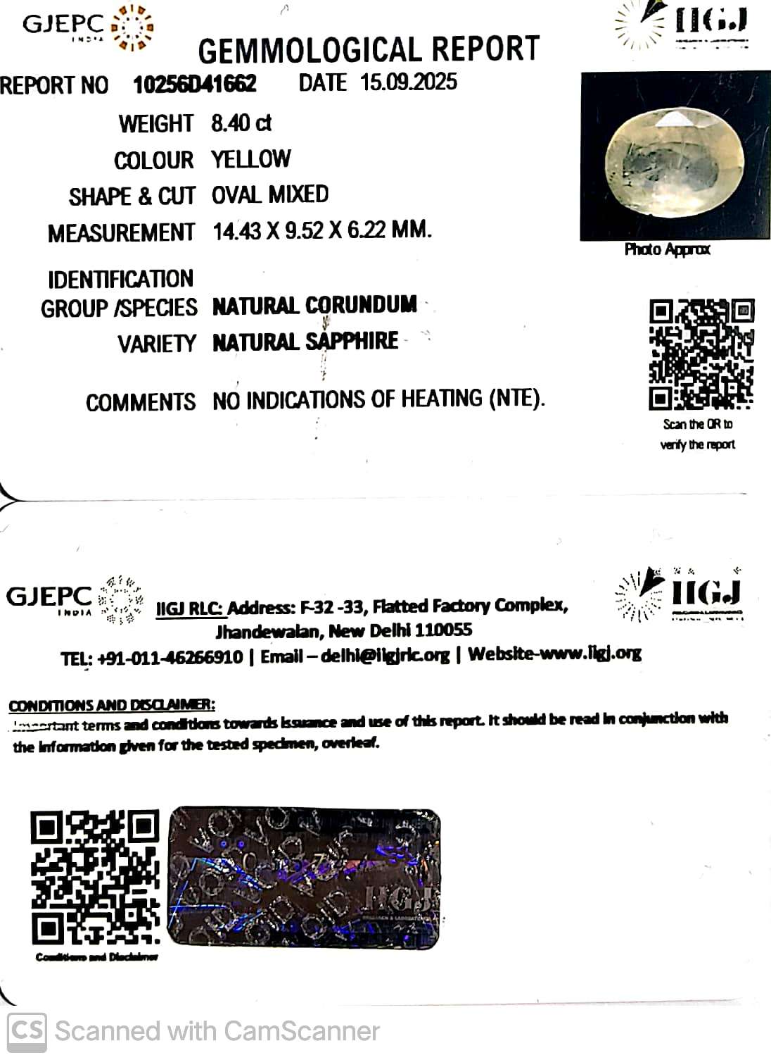 8.40/CT Natural Yellow Sapphire With Govt Lab Certificate (12210)