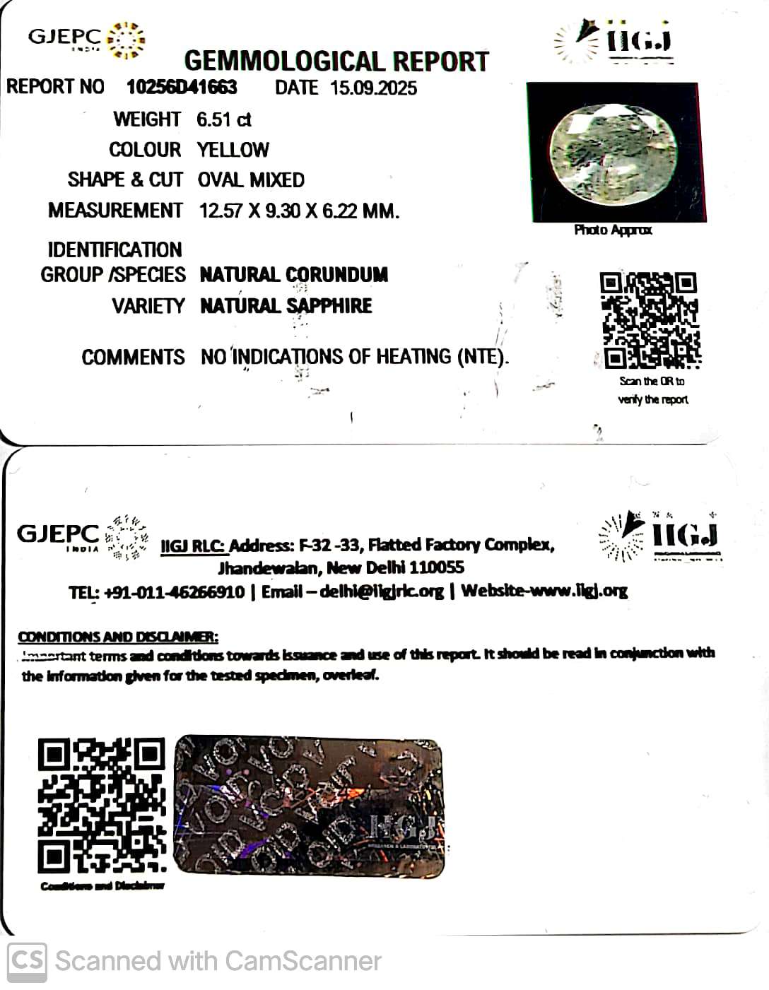 6.51/CT Natural Yellow Sapphire With Govt Lab Certificate (12210)
