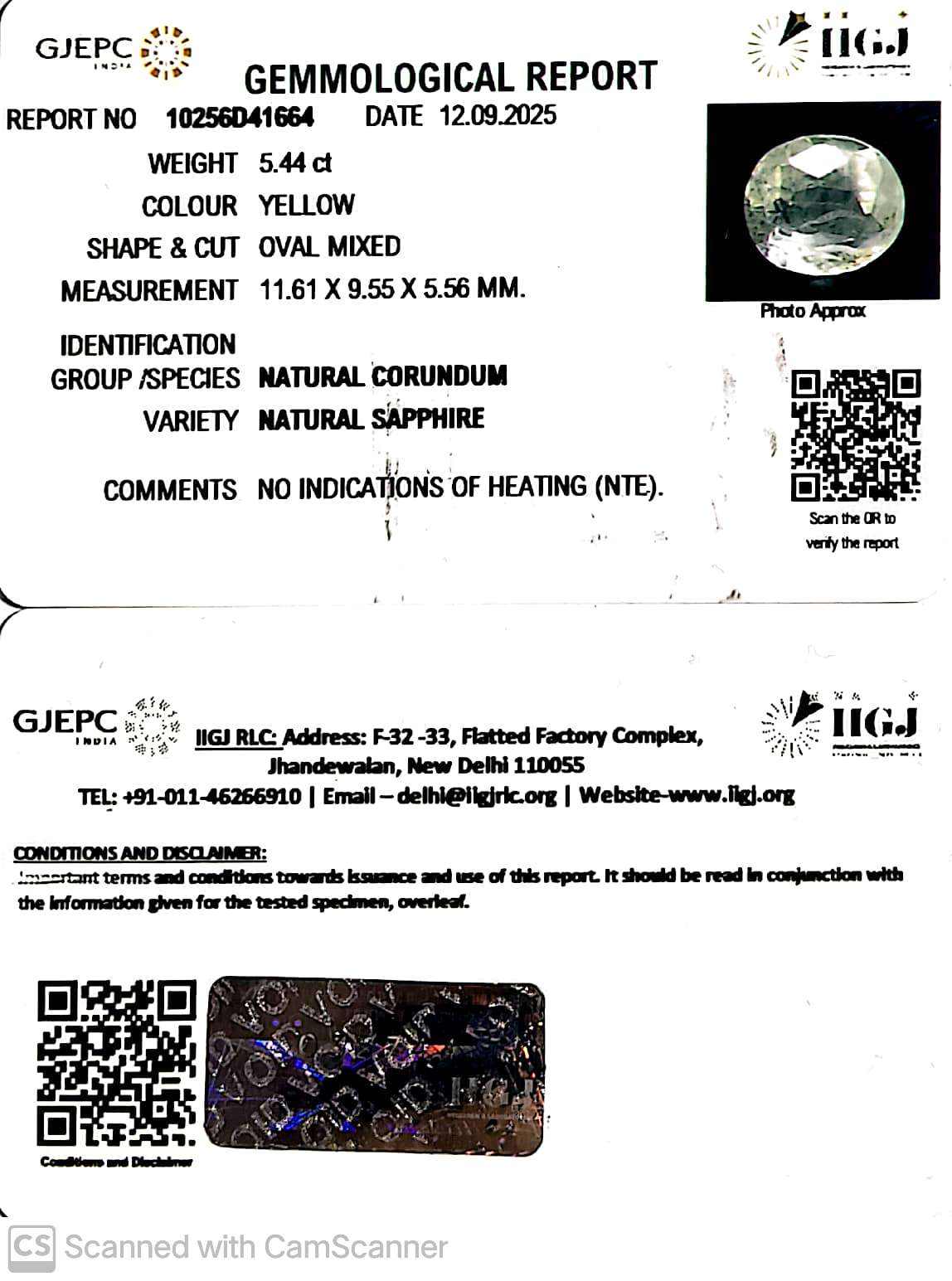 5.44/CT Natural Yellow Sapphire With Govt Lab Certificate (23310)