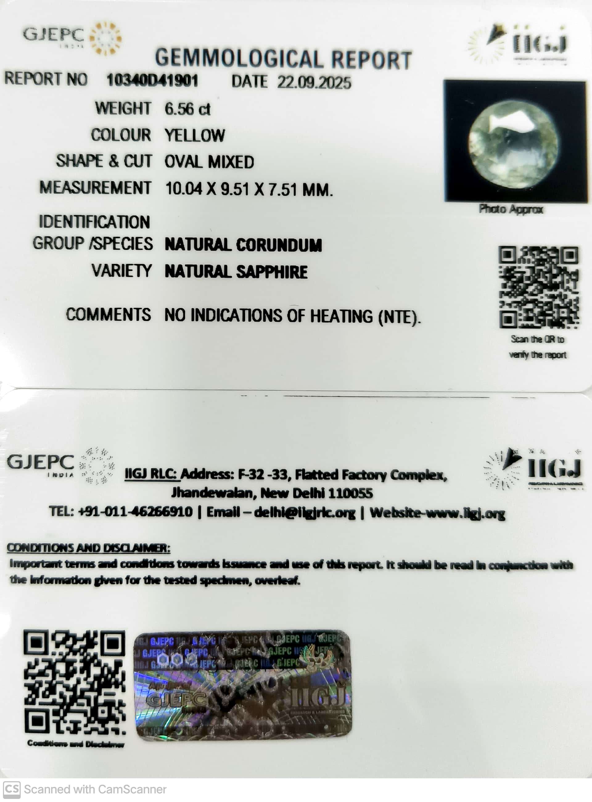 6.56/CT Natural Yellow Sapphire With Govt Lab Certificate (16650)