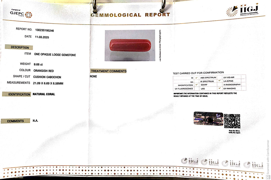 9.68/CT Natural Red Coral With Govt. Lab Certificate