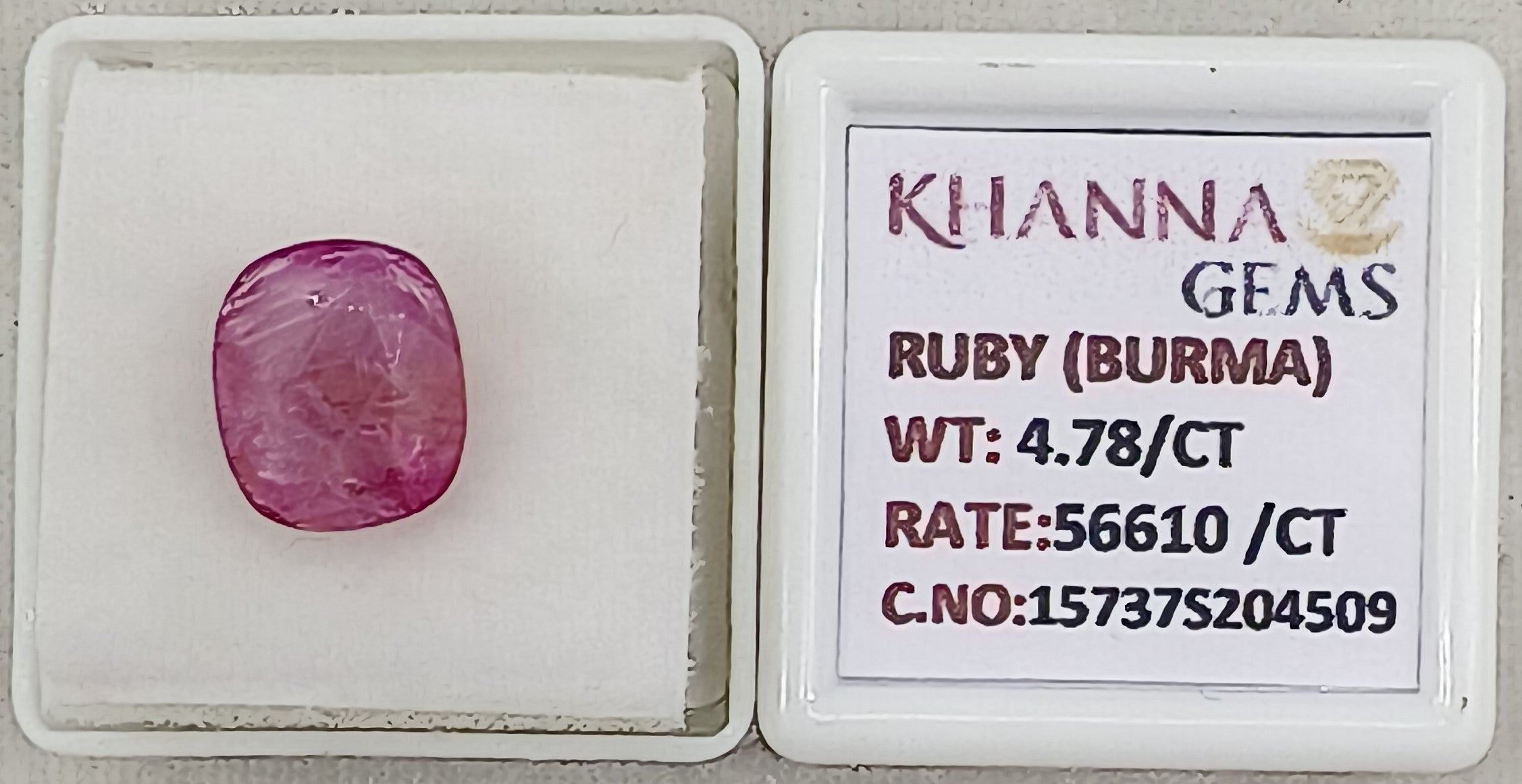 4.78/CT Natural Old Burma Ruby with IIGJ Govt. Lab Certificate-15737S204509