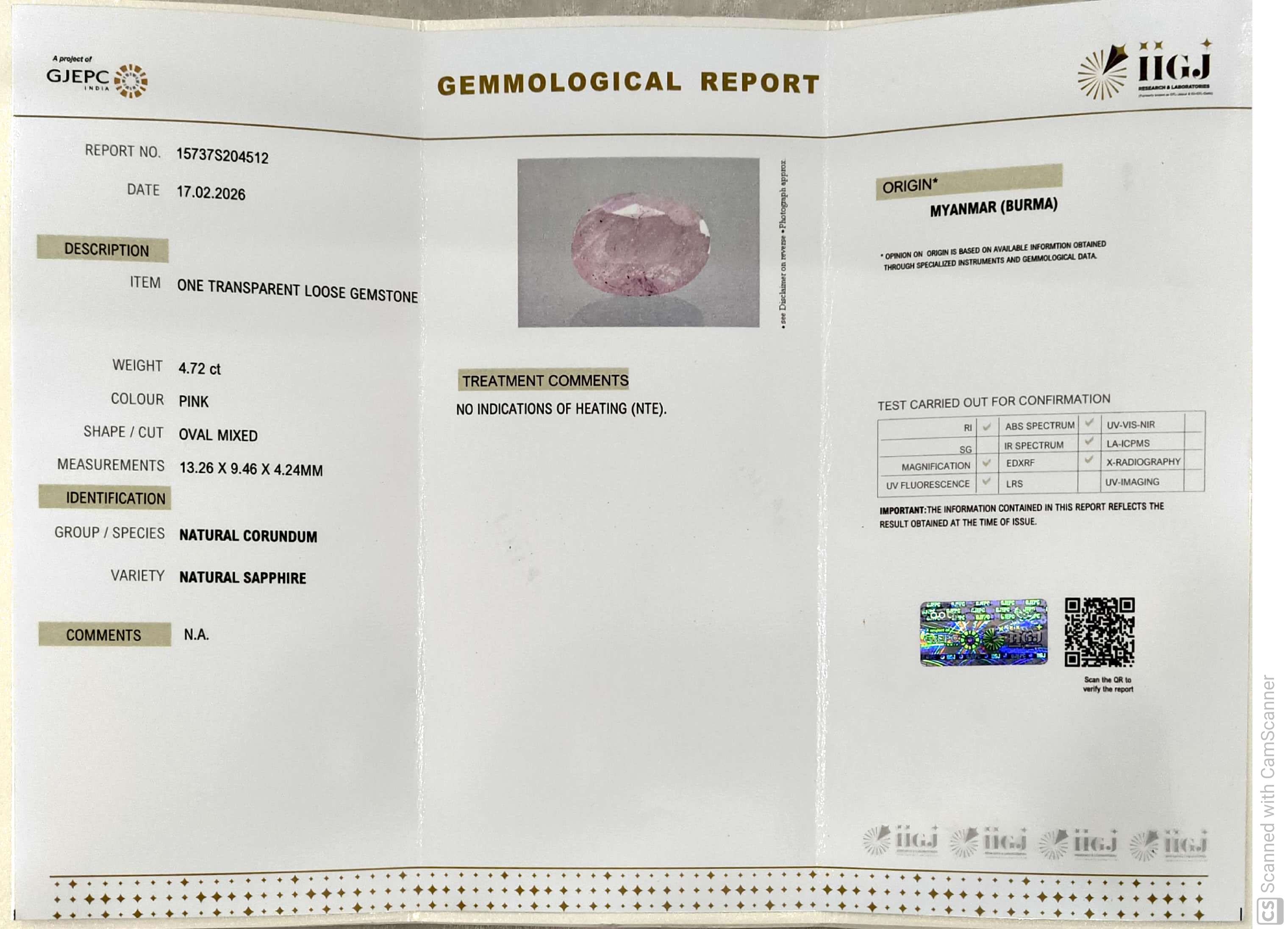 4.72/CT Natural Old Burma Ruby with IIGJ Govt. Lab Certificate-15737S204512
