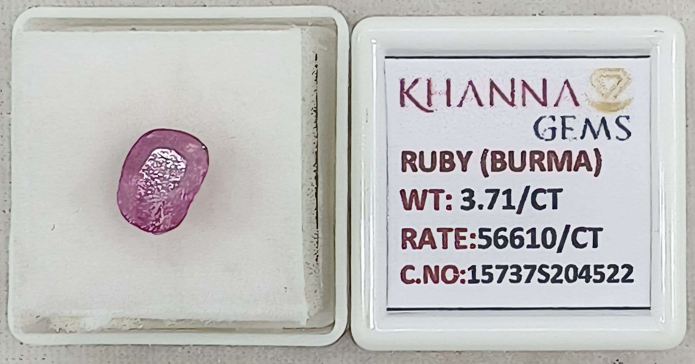 3.71/CT Natural Old Burma Ruby with IIGJ Govt. Lab Certificate-15737S204522