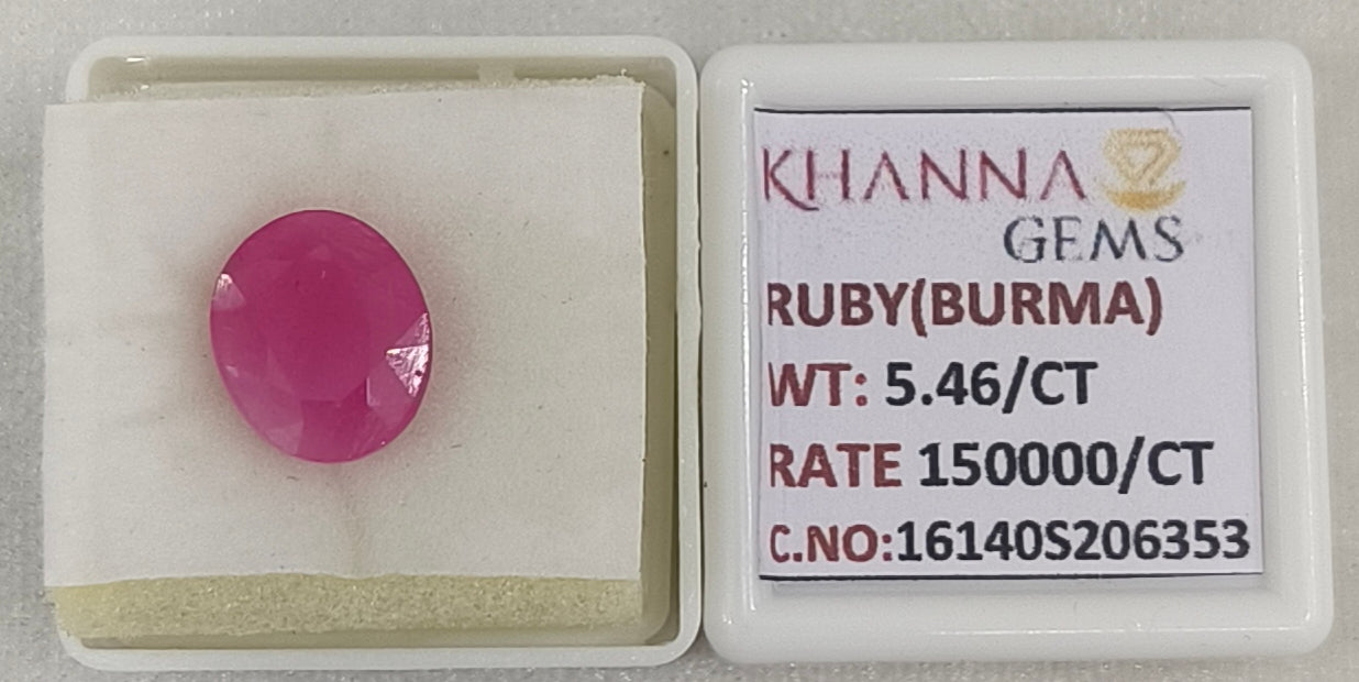5.46/CT Natural Ruby Stone with Govt. Lab Certificate-16140S206353