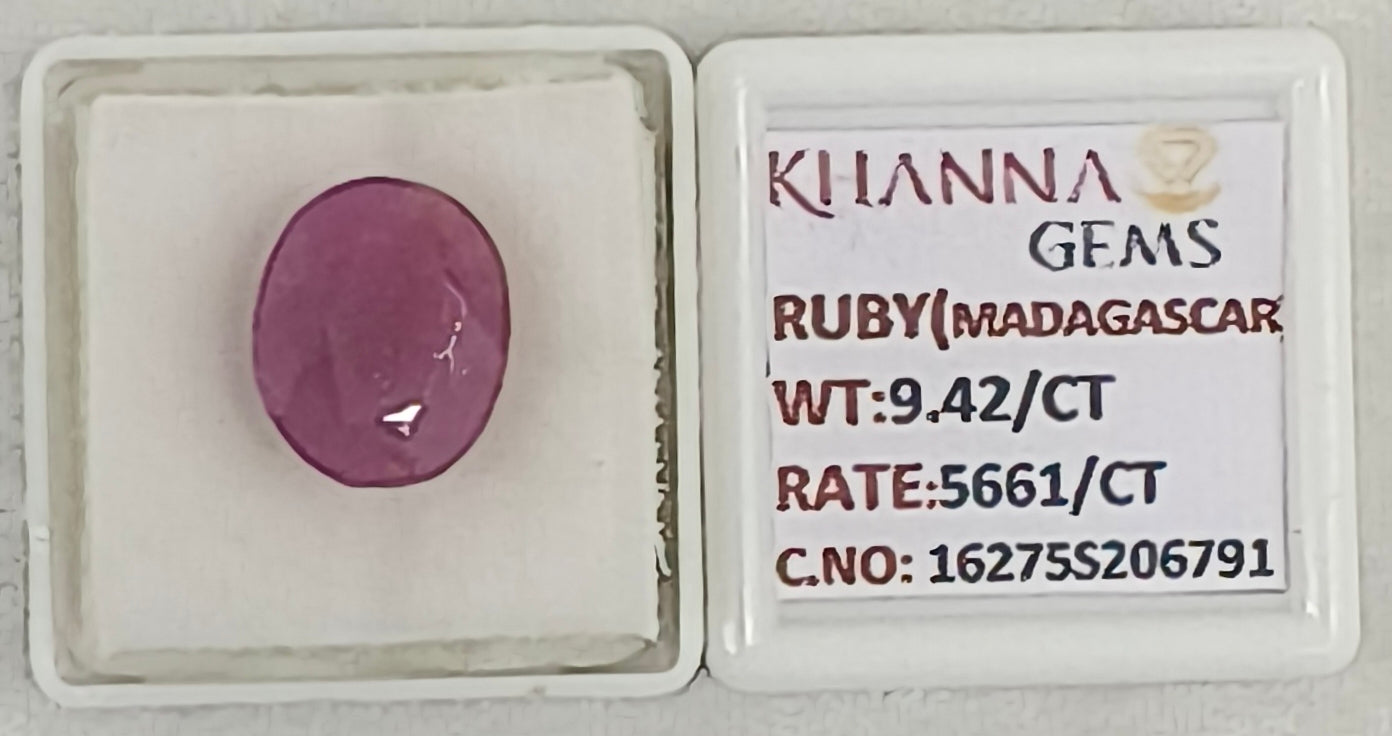 9.42/CT Natural Ruby Stone with Govt. Lab Certificate-16275S206791