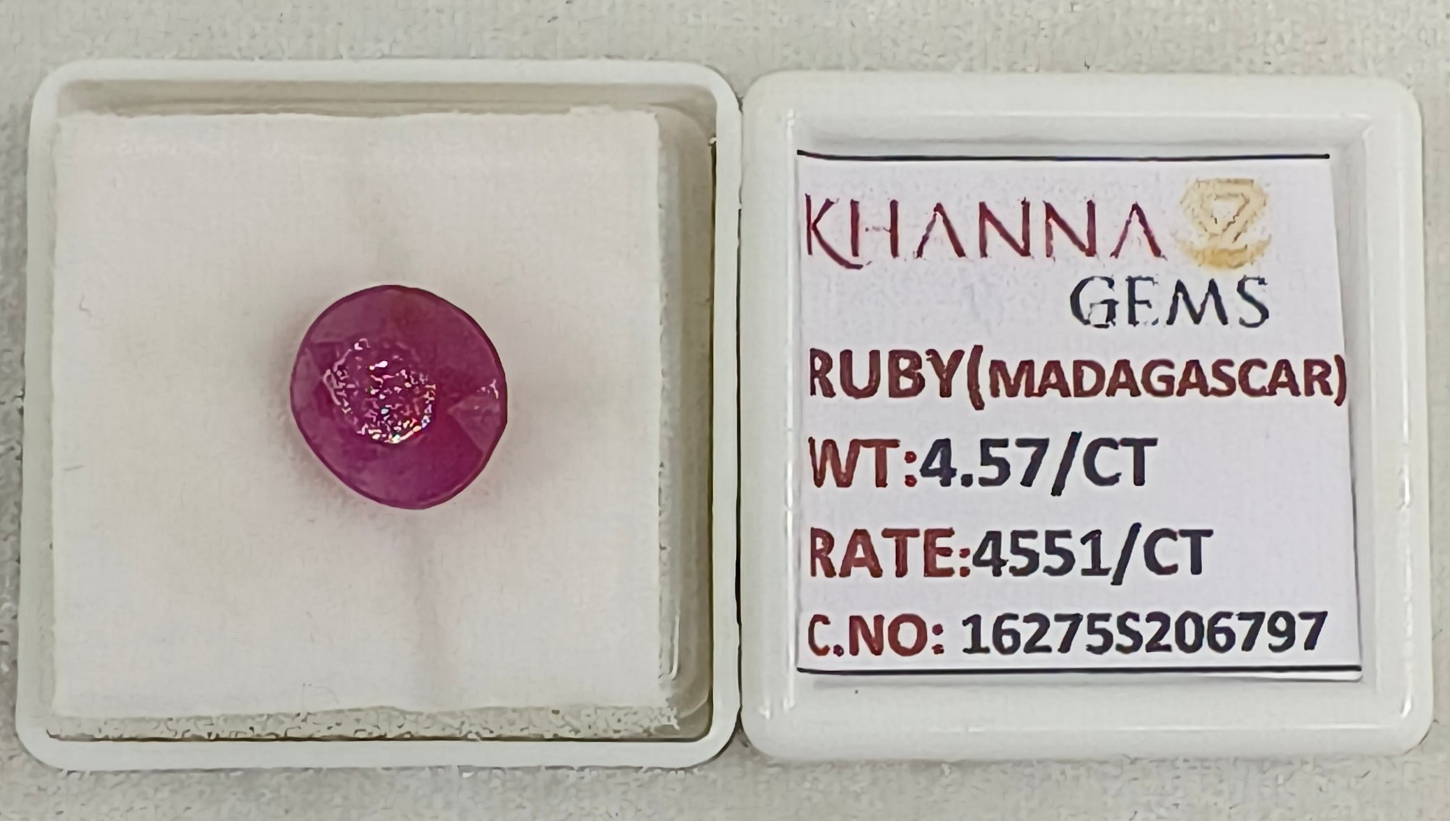 4.57/CT Natural Ruby Stone with Govt. Lab Certificate-16275S206797