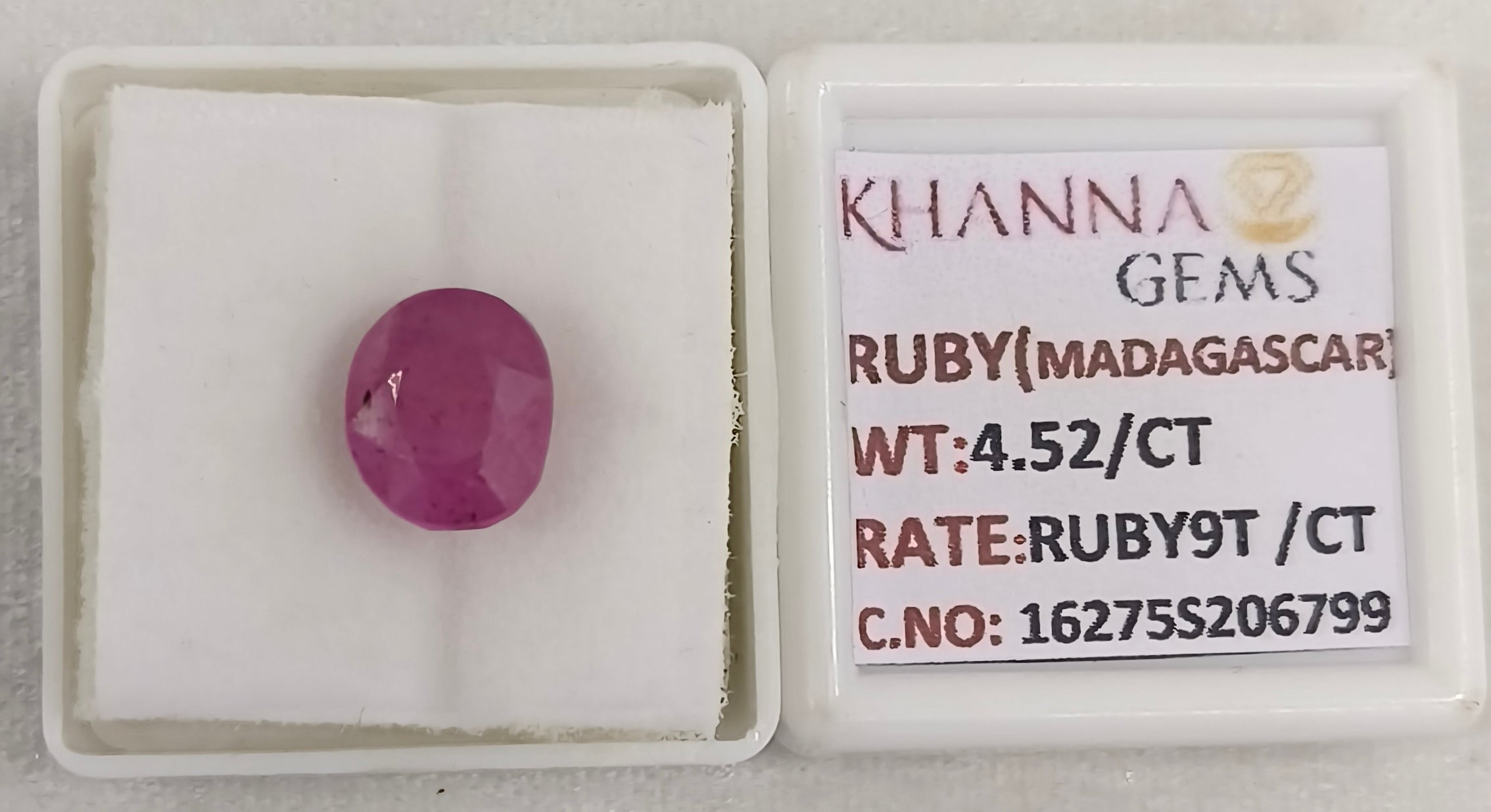 4.52/CT Natural Ruby Stone with Govt. Lab Certificate-16275S206799