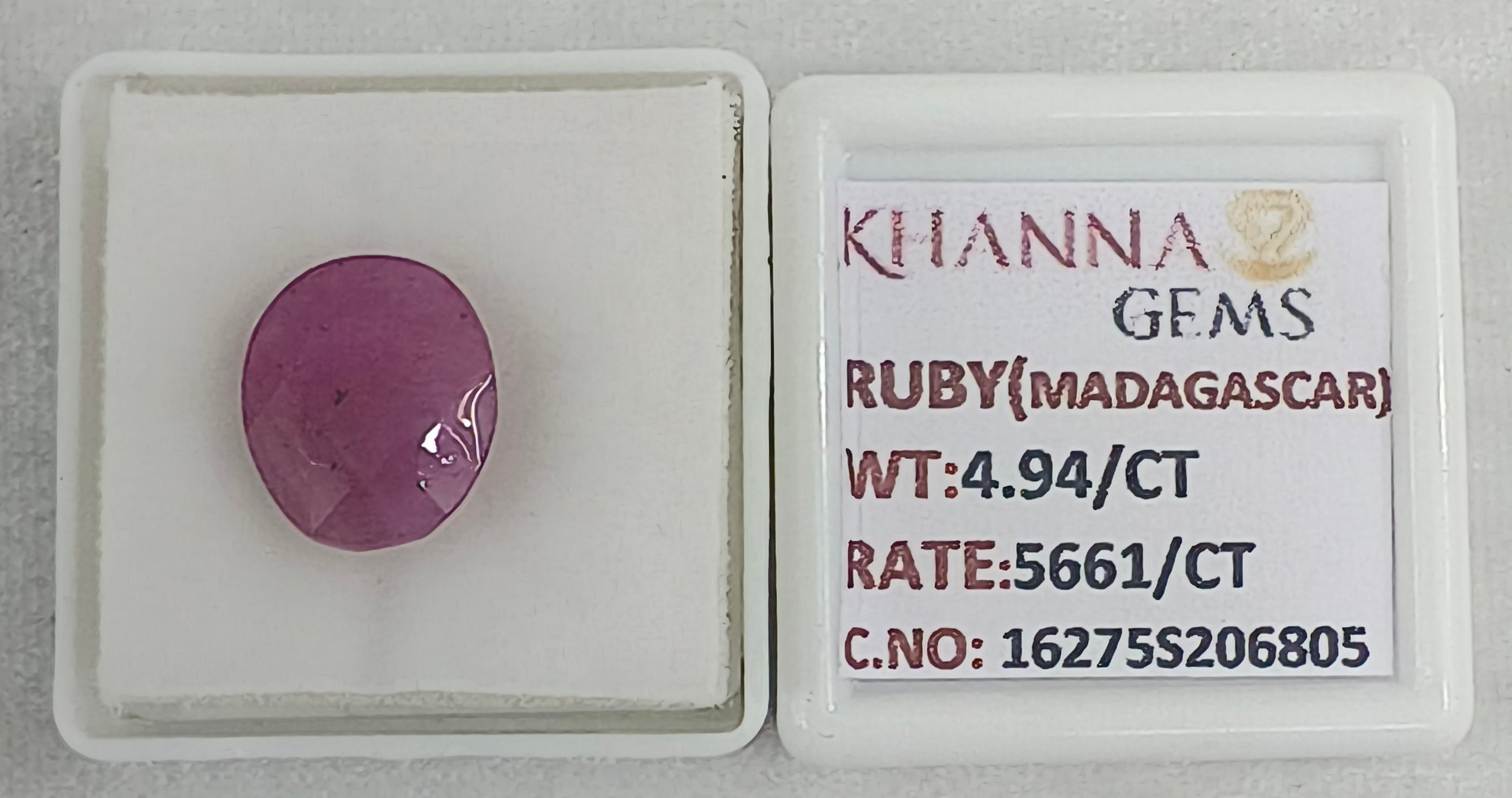 4.94/CT Natural Ruby Stone with Govt. Lab Certificate-16275S206805