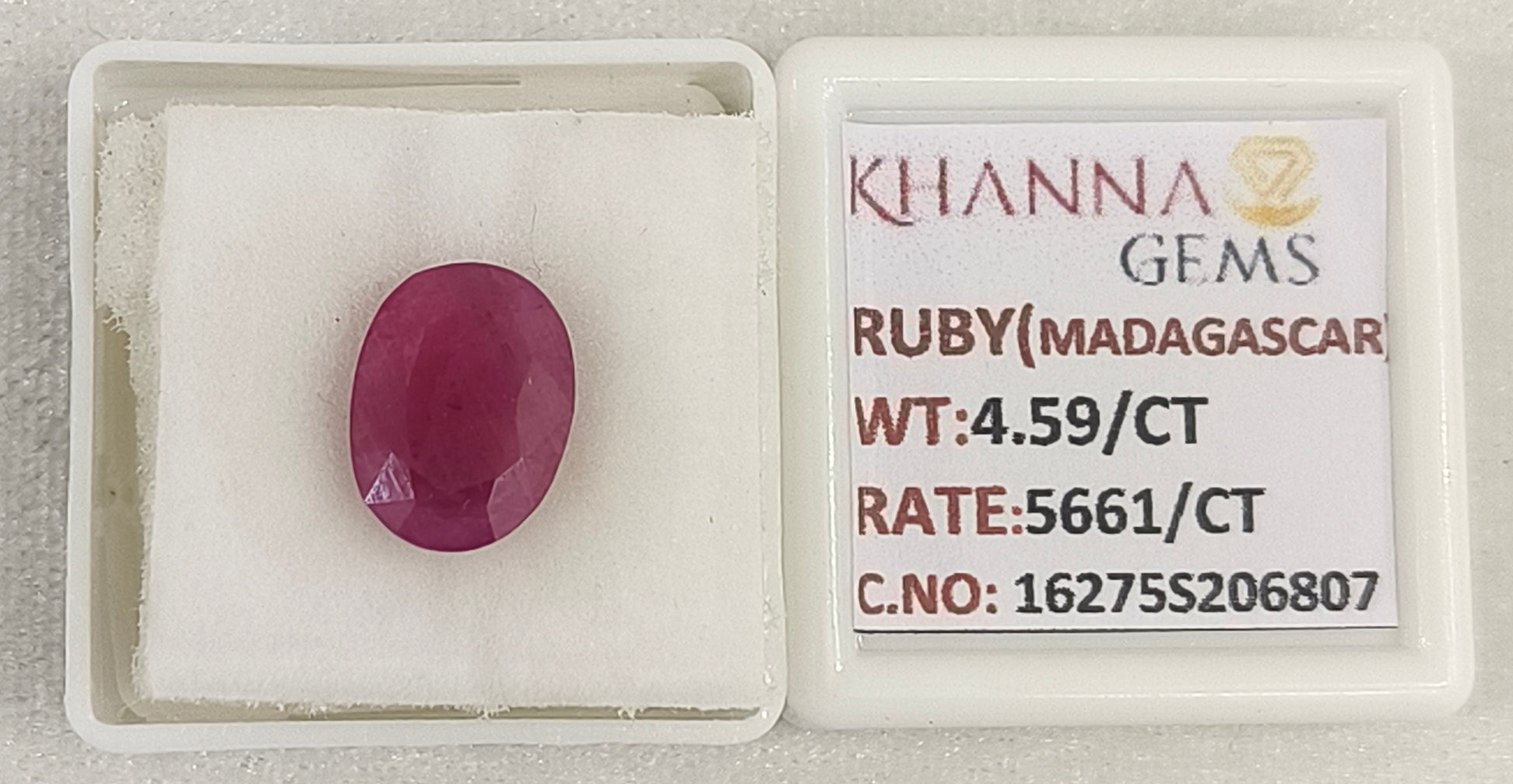 4.59/CT Natural Ruby Stone with Govt. Lab Certificate-16275S206807