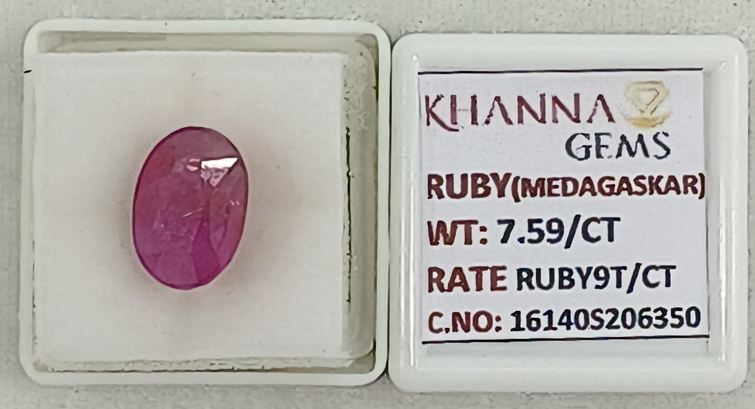 7.59/CT Natural Ruby Stone with Govt. Lab Certificate-16140S206350