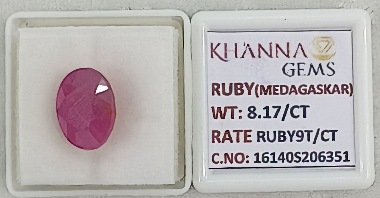 8.17/CT Natural Ruby Stone with Govt. Lab Certificate-16140S206351